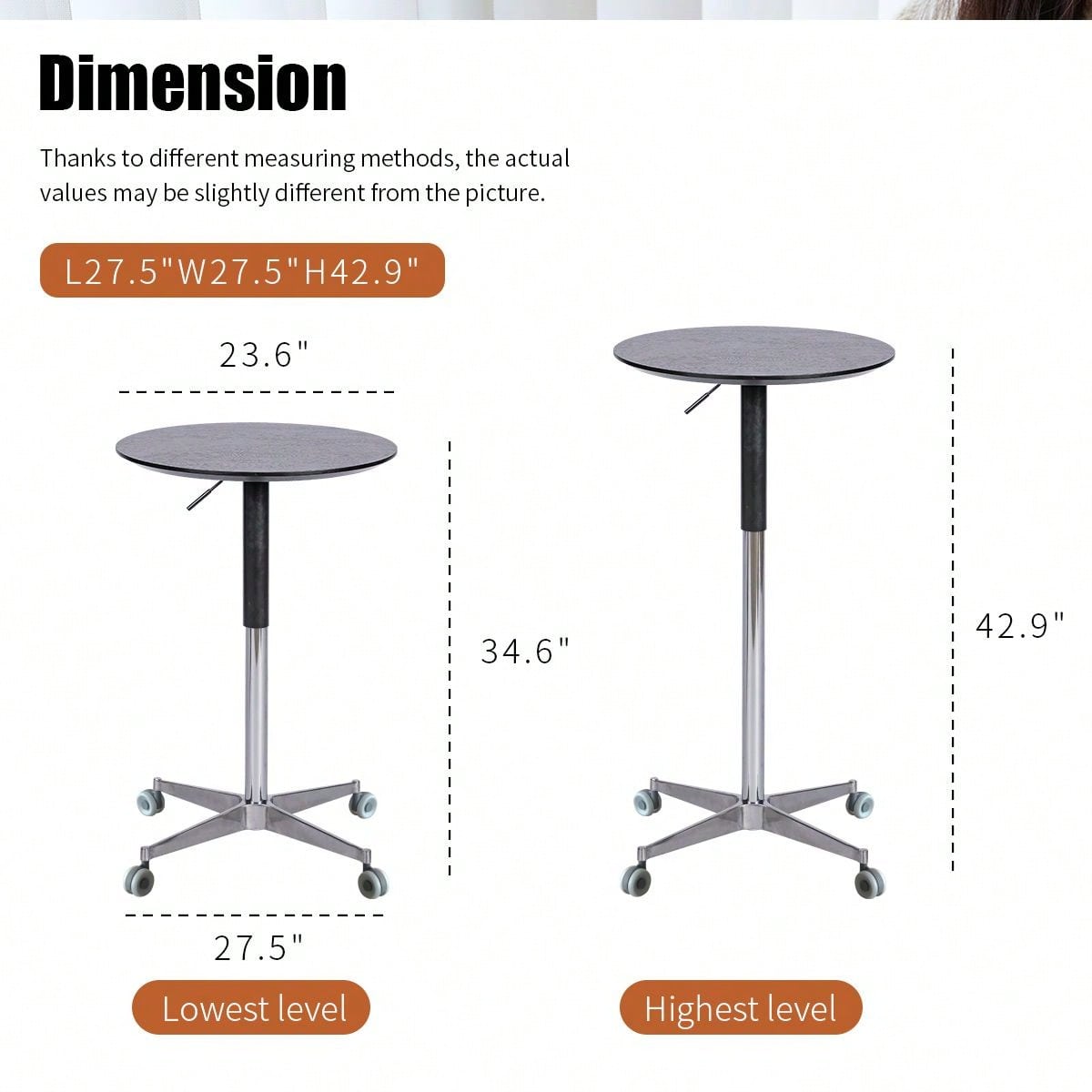 Adjustable Height Bar Table, Portable Pub Table With 360 Swivel Base, Space-Saving Bar Counter For Dining Room, Kitchen, Home Office