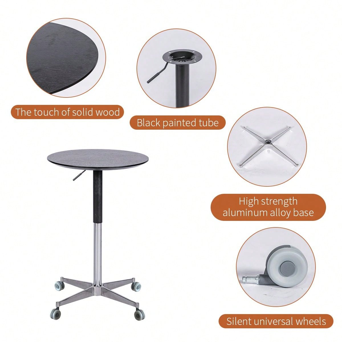 Adjustable Height Bar Table, Portable Pub Table With 360 Swivel Base, Space-Saving Bar Counter For Dining Room, Kitchen, Home Office