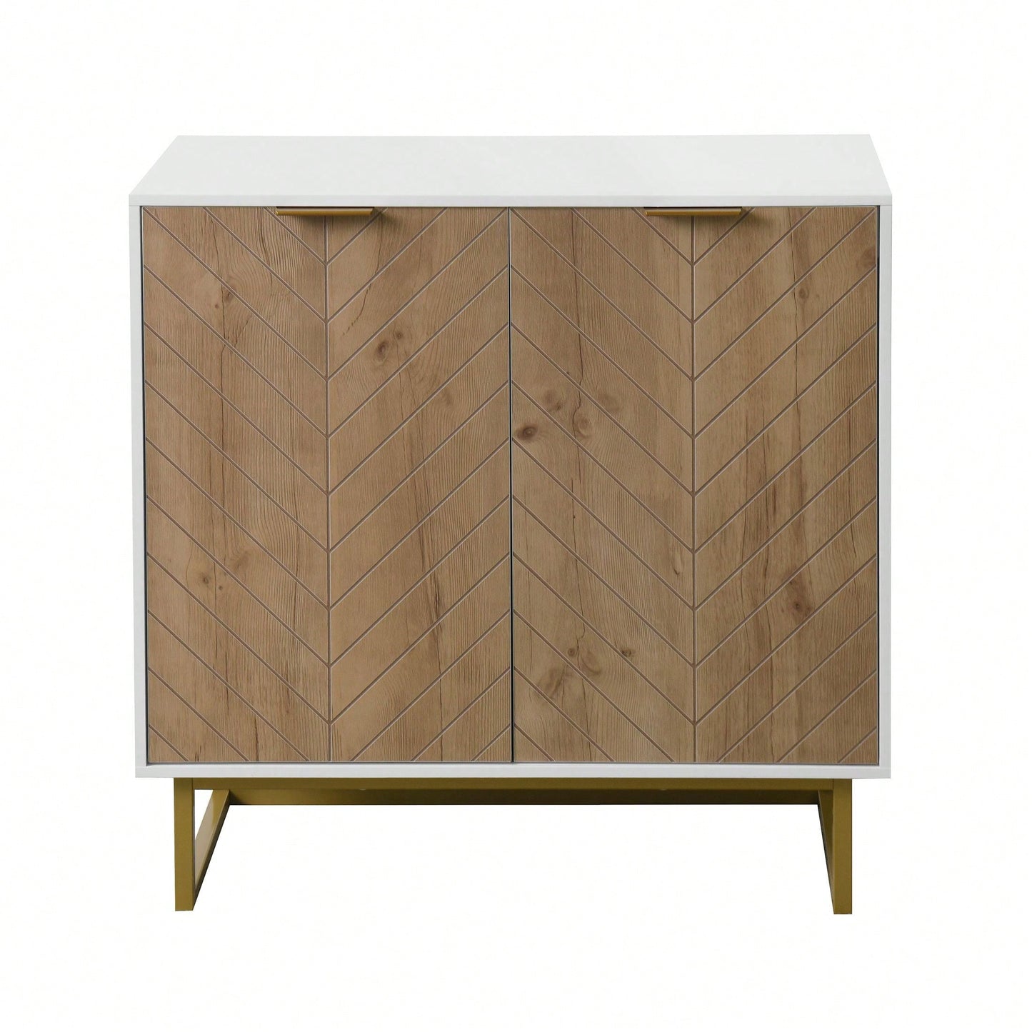 Modern White and Gold Buffet Sideboard Cabinet with 2 Doors for Living Room and Kitchen Storage