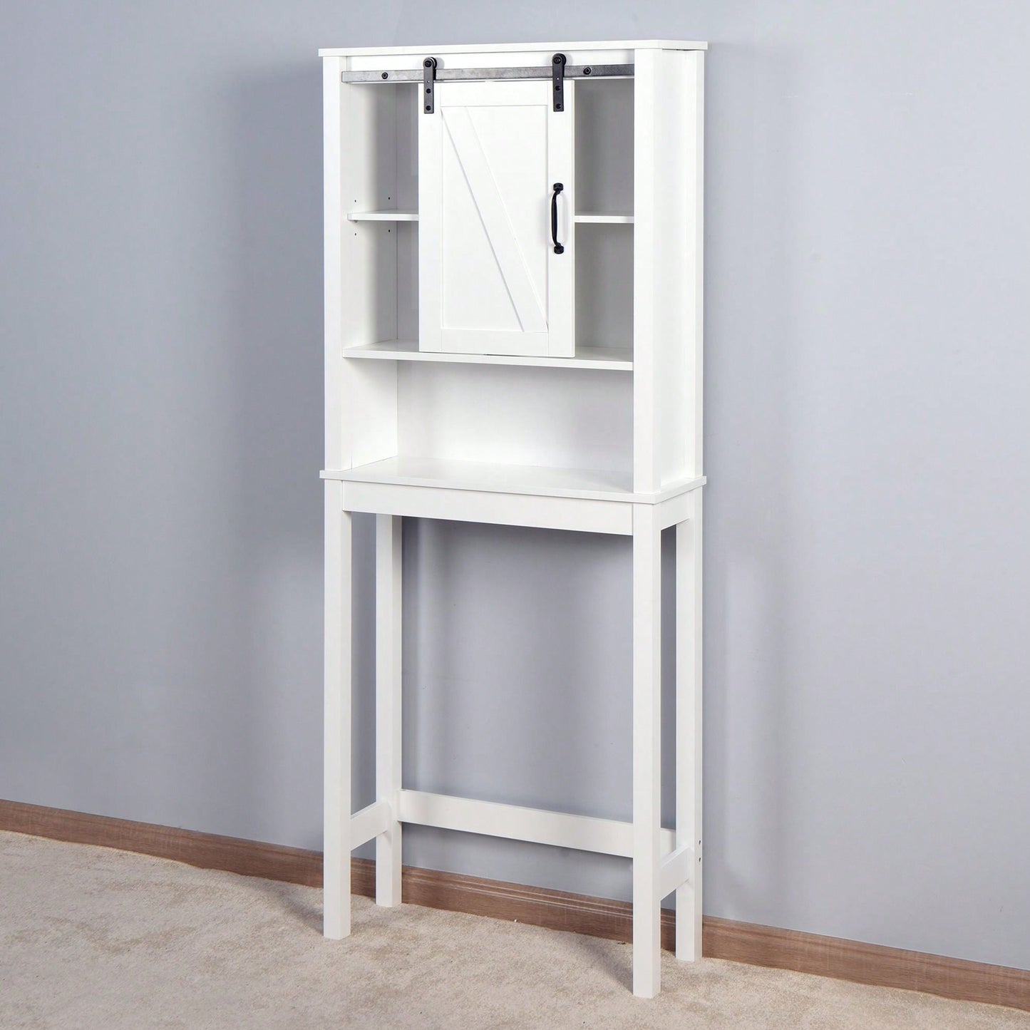 Over-The-Toilet Storage Cabinet, Space-Saving Bathroom Cabinet, With Adjustable Shelves And A Barn Door