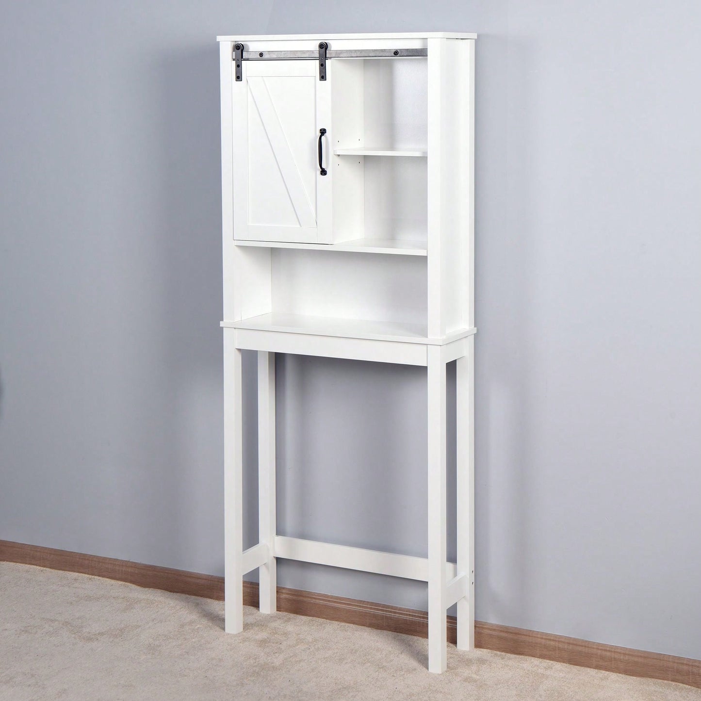 Over-The-Toilet Storage Cabinet, Space-Saving Bathroom Cabinet, With Adjustable Shelves And A Barn Door
