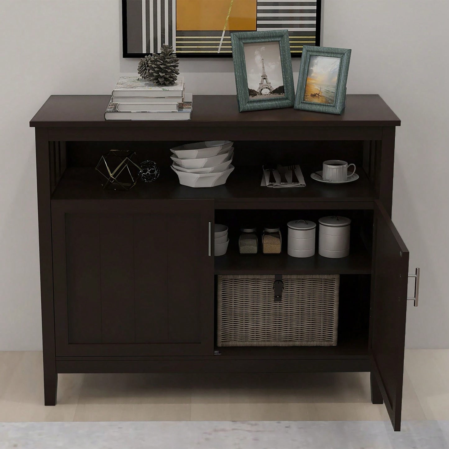Modern Kitchen Sideboard With Adjustable Shelves And Durable E1 MDF Construction