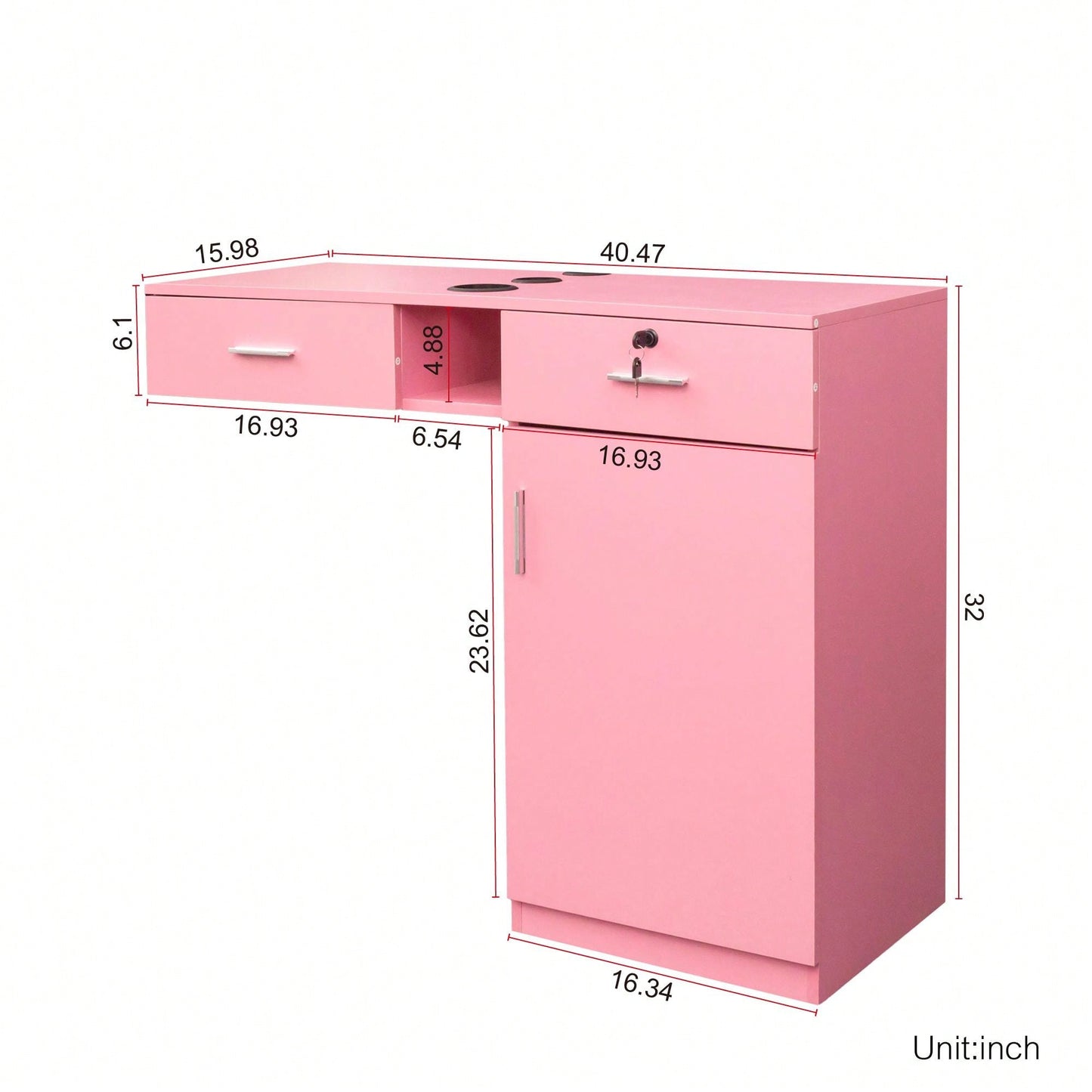 Multi-Functional Wooden Cabinet With Storage Drawers And Hair Dryer Holes