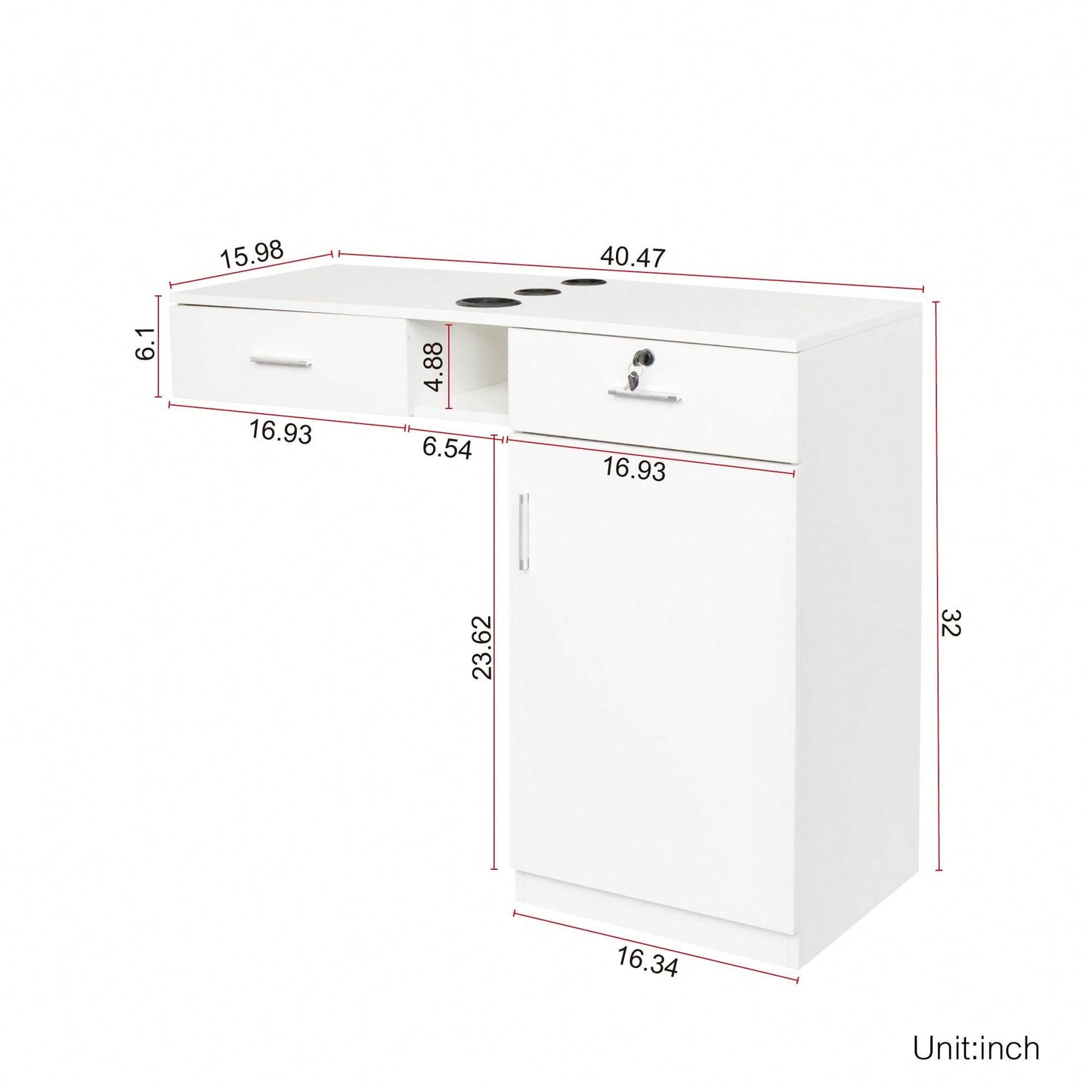 Multi-Functional Wooden Cabinet With Storage Drawers And Hair Dryer Holes