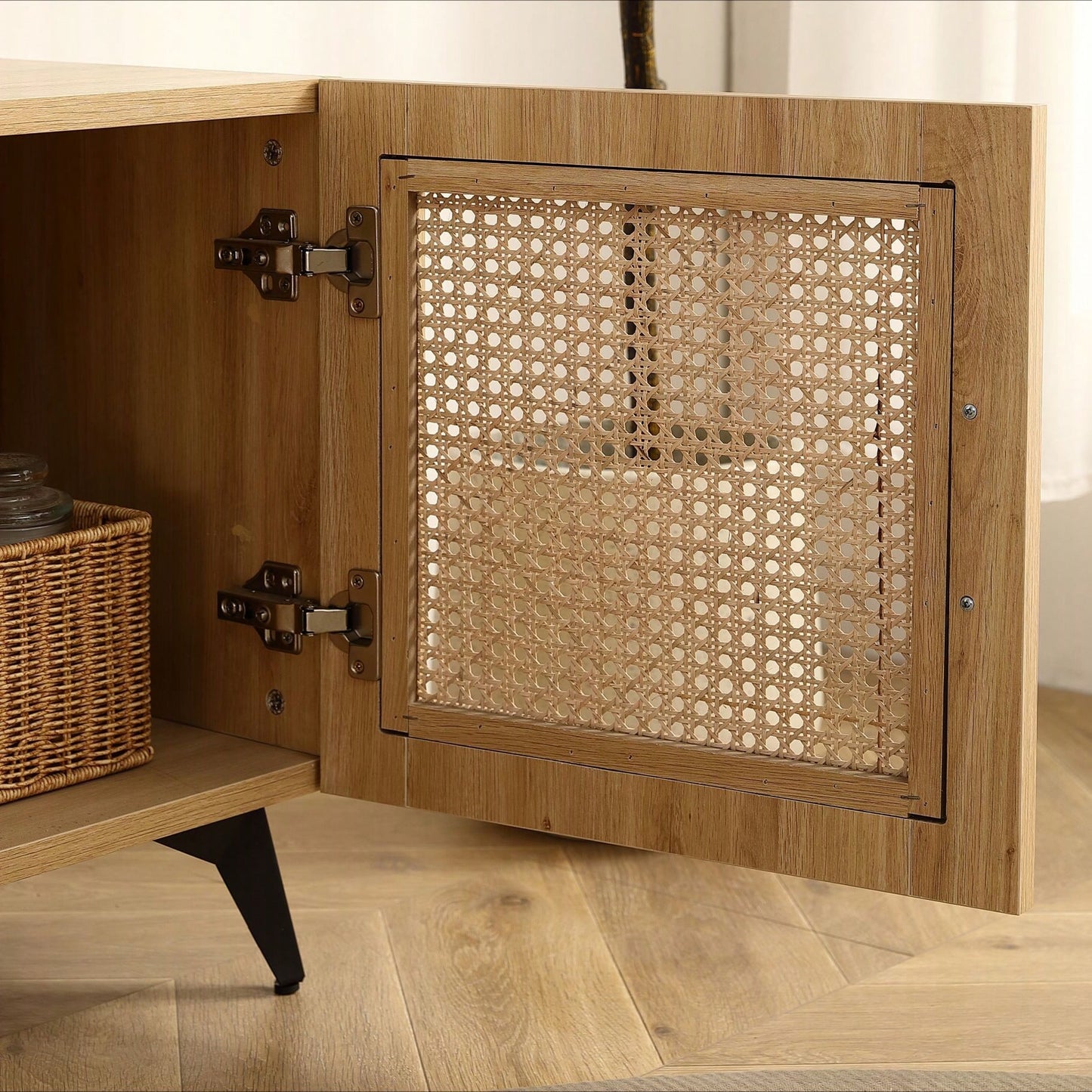 TV Stand With Rattan Net Stylish, Functional, And Versatile