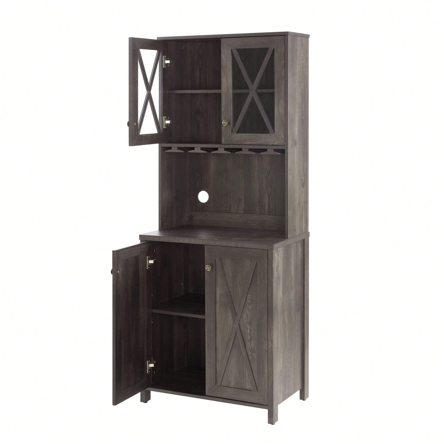 Multi-Purpose Farmhouse Bar Cabinet For Liquor And Glasses, Dining Room Kitchen Cabinet With Wine Rack, Sideboards Buffets Bar Cabinet
