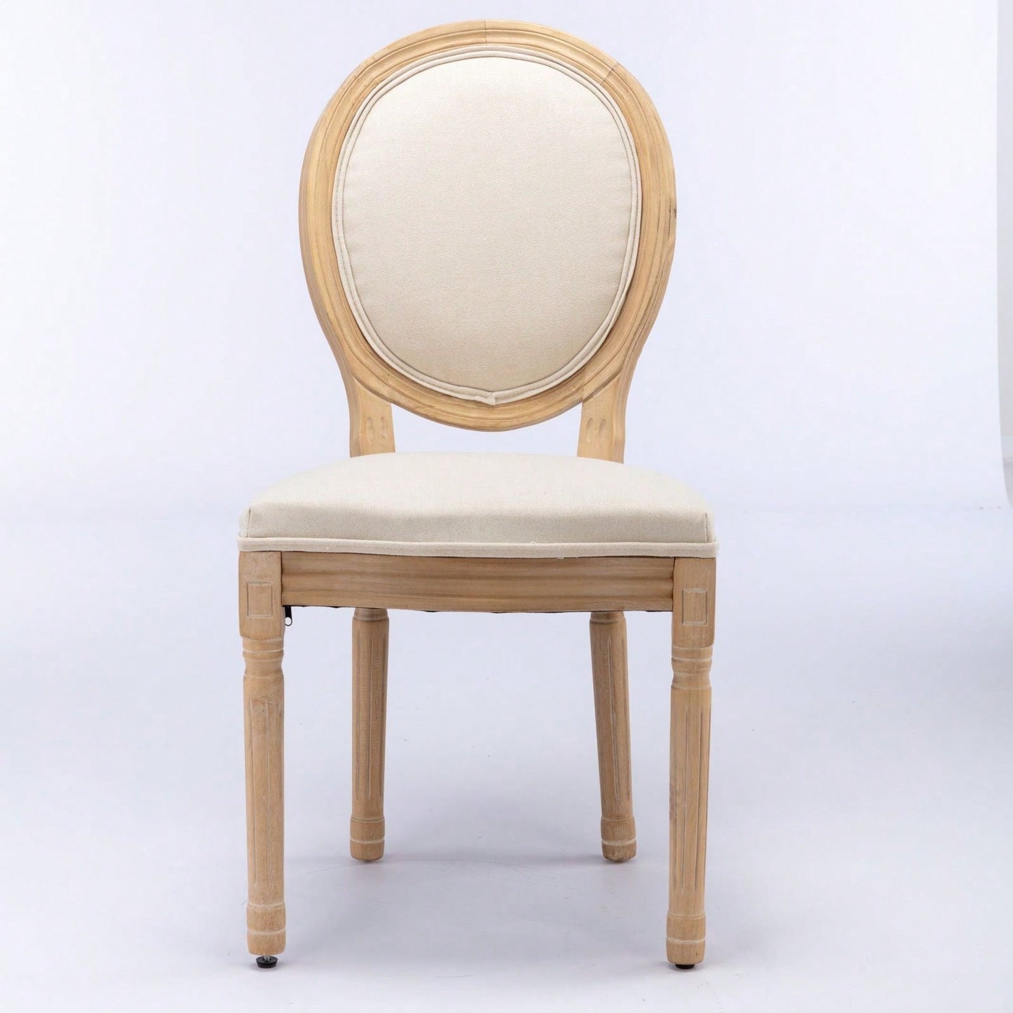 French-Style Solid Wood Frame Antique Painting Linen Fabric Back Dining Chair, Set Of 2