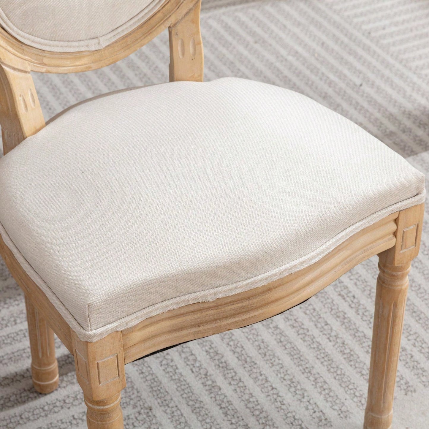 French-Style Solid Wood Frame Antique Painting Linen Fabric Back Dining Chair, Set Of 2