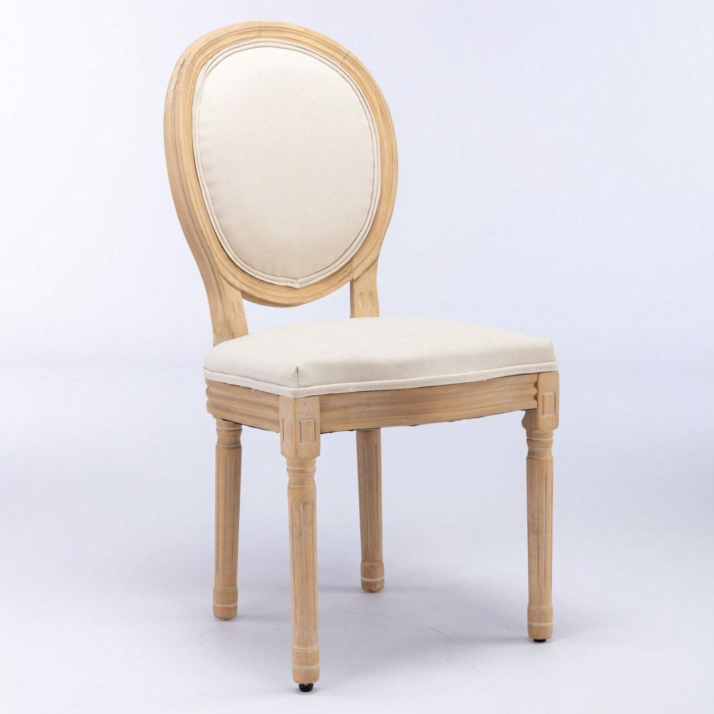 French-Style Solid Wood Frame Antique Painting Linen Fabric Back Dining Chair, Set Of 2