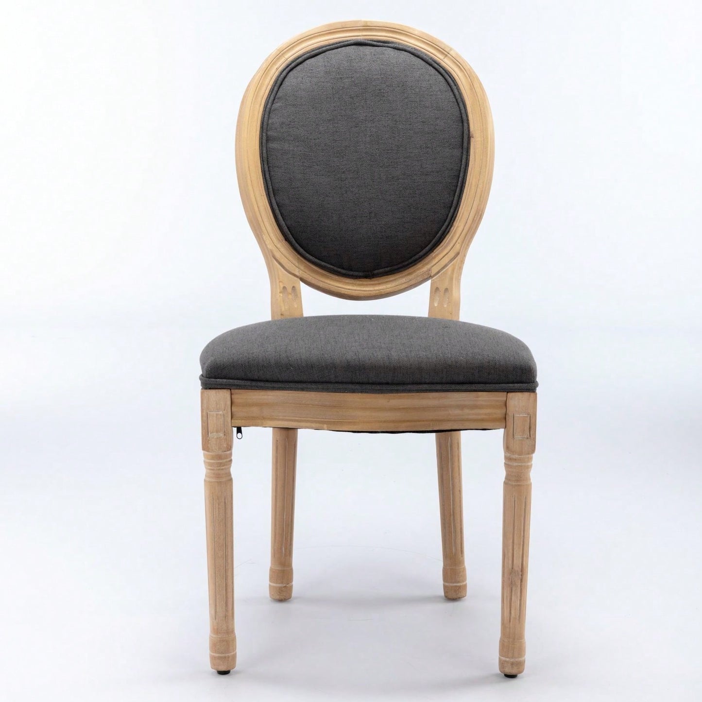 French-Style Solid Wood Frame Antique Painting Linen Fabric Back Dining Chair, Set Of 2