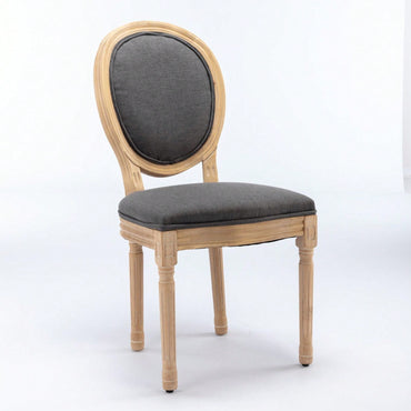 French-Style Solid Wood Frame Antique Painting Linen Fabric Back Dining Chair, Set Of 2