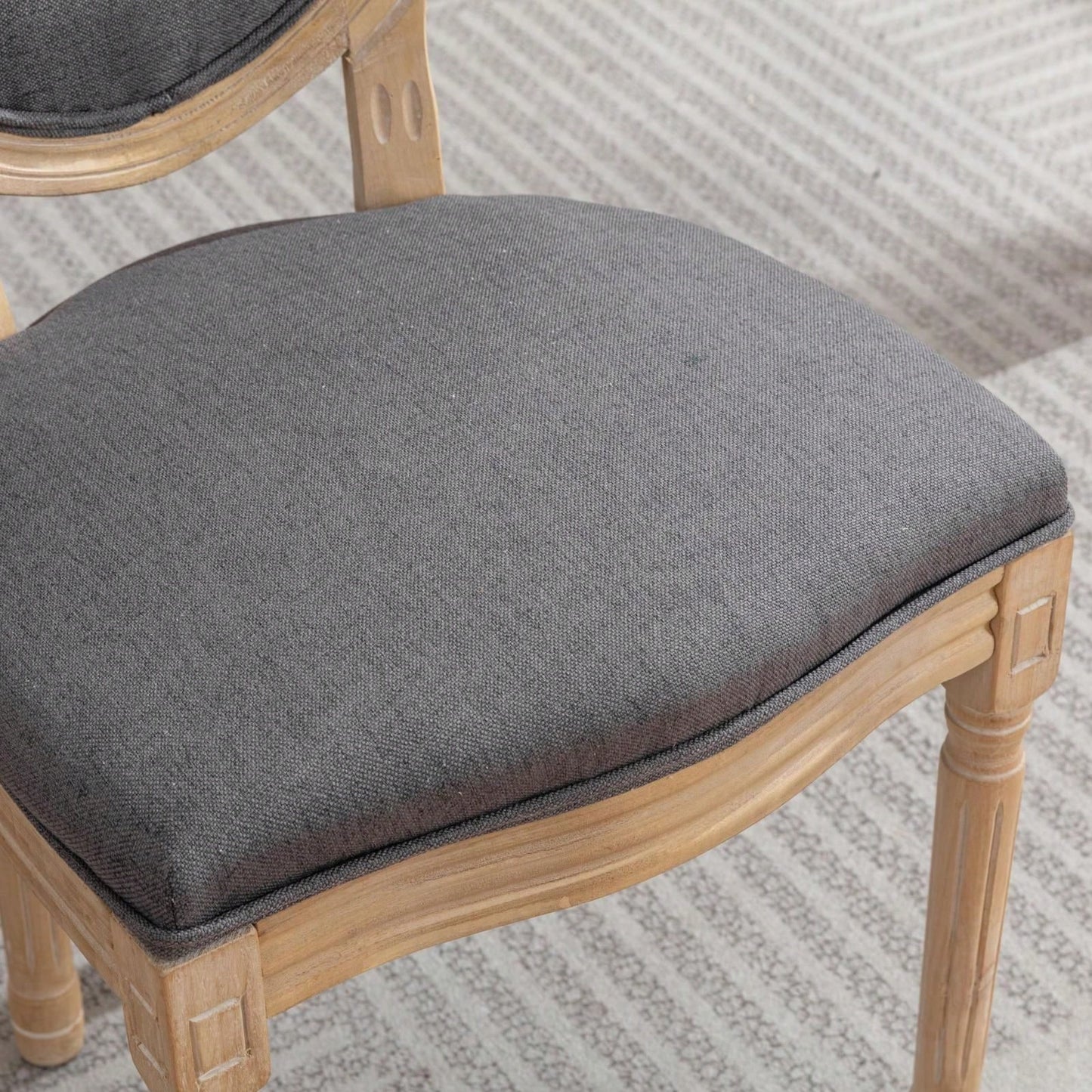 French-Style Solid Wood Frame Antique Painting Linen Fabric Back Dining Chair, Set Of 2
