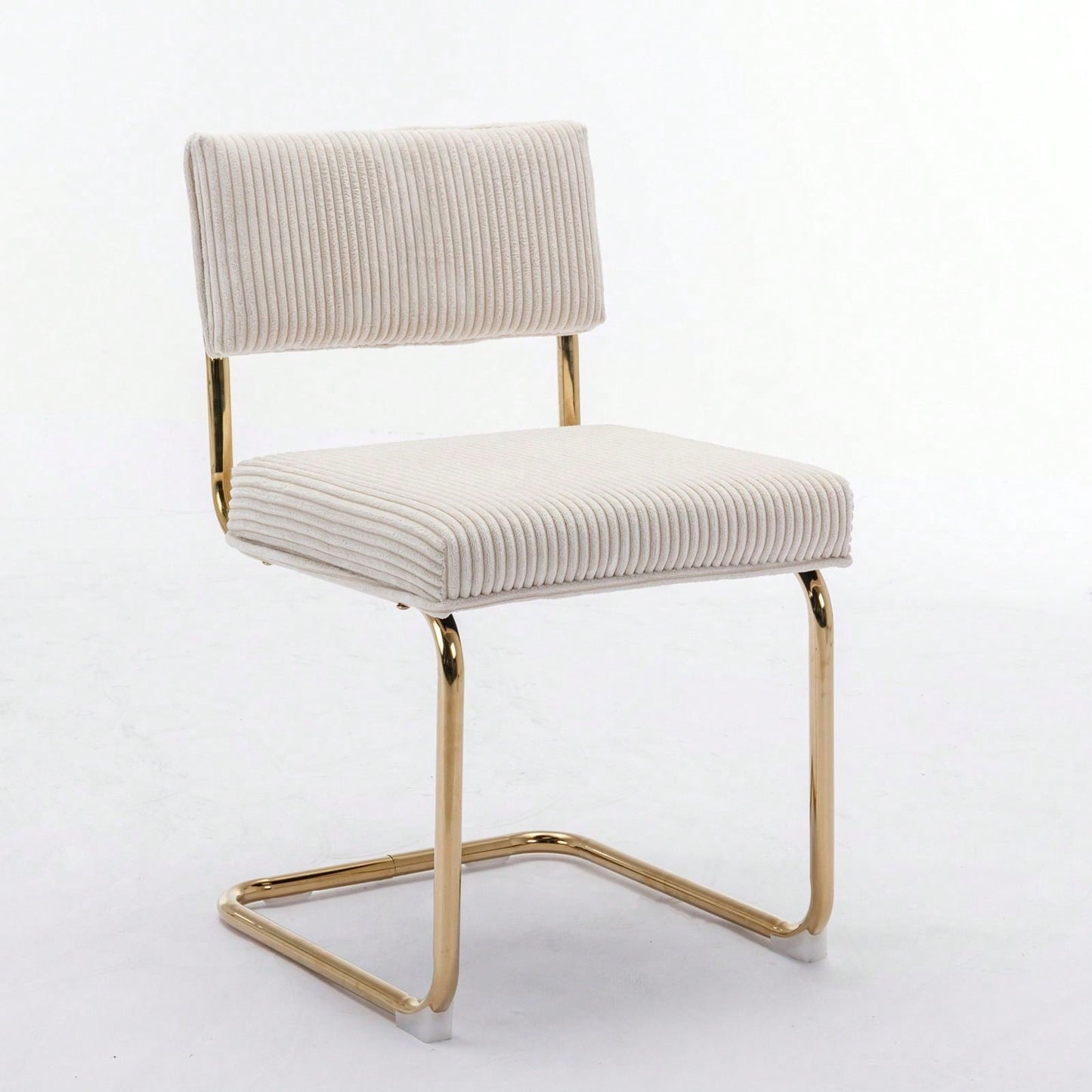 Modern Dining Chairs With Corduroy Fabric,Gold Metal Base, Accent Armless Kitchen Chairs With Channel Tufting,  Side Chairs, Set Of 2