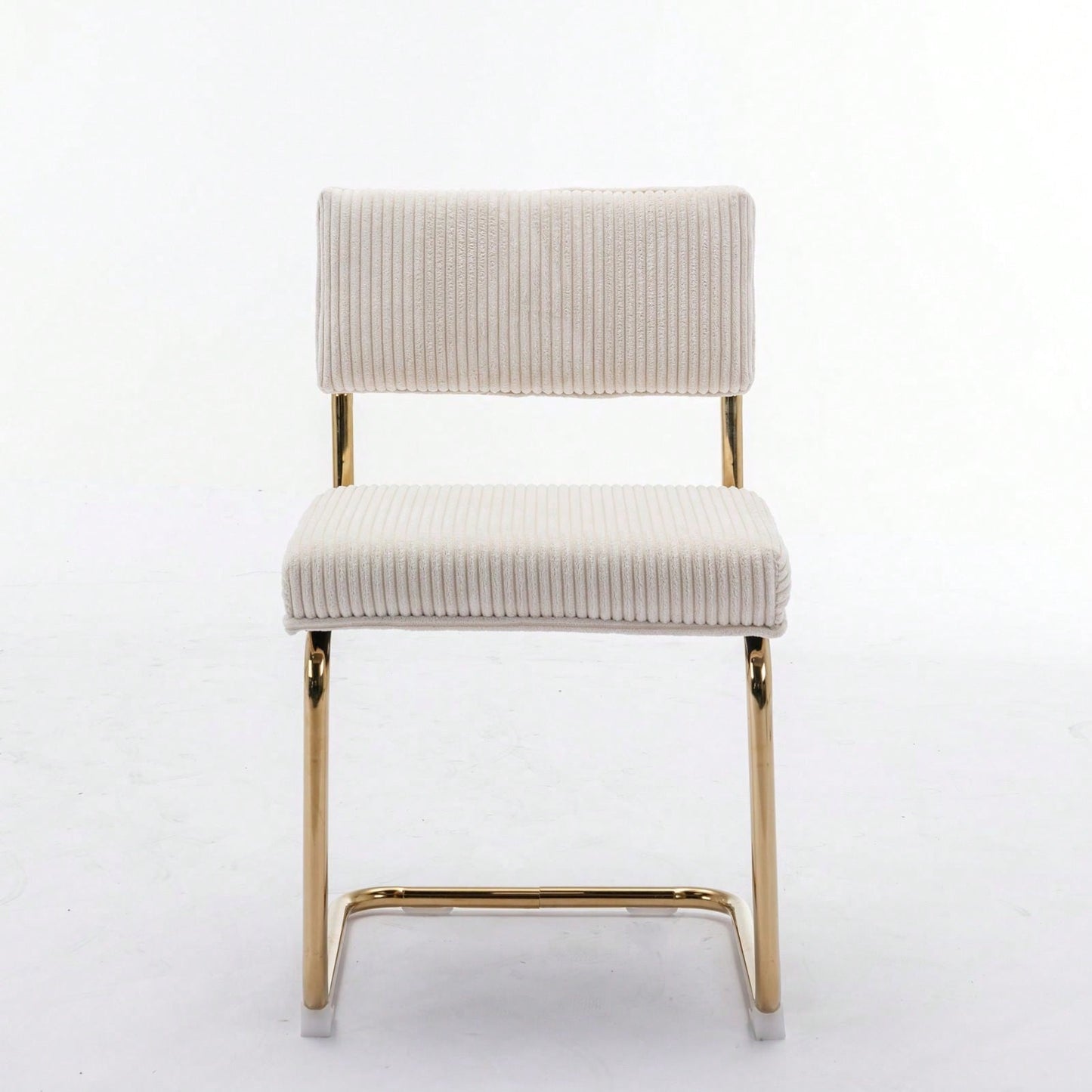 Modern Dining Chairs With Corduroy Fabric,Gold Metal Base, Accent Armless Kitchen Chairs With Channel Tufting,  Side Chairs, Set Of 2