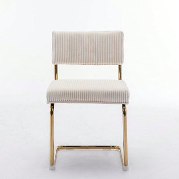 Modern Dining Chairs With Corduroy Fabric,Gold Metal Base, Accent Armless Kitchen Chairs With Channel Tufting,  Side Chairs, Set Of 2
