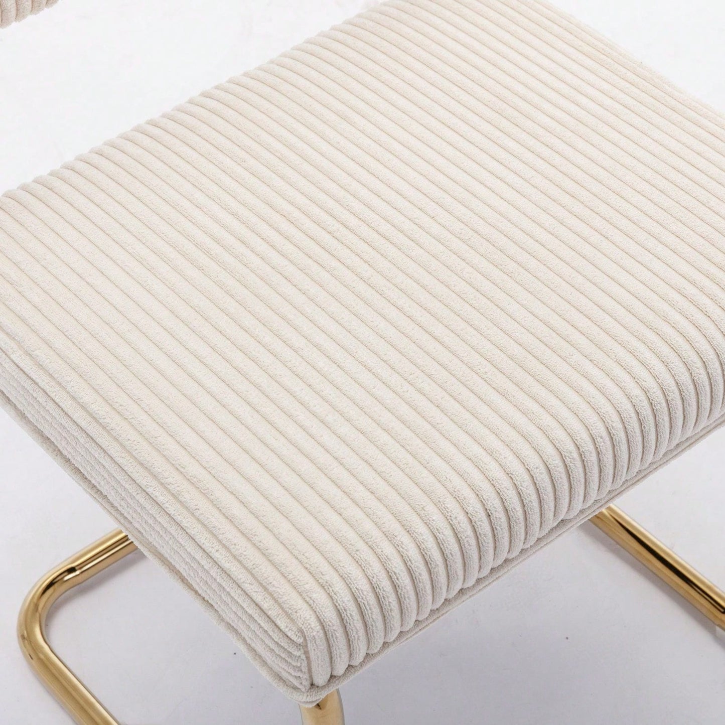 Modern Dining Chairs With Corduroy Fabric,Gold Metal Base, Accent Armless Kitchen Chairs With Channel Tufting,  Side Chairs, Set Of 2