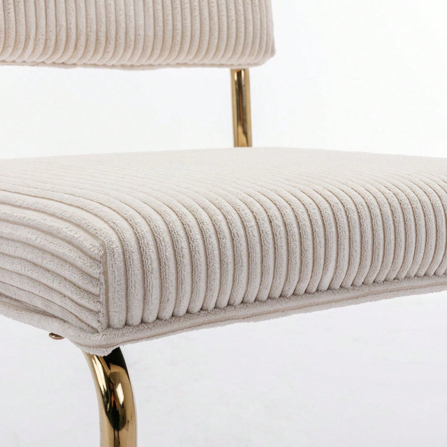 Modern Dining Chairs With Corduroy Fabric,Gold Metal Base, Accent Armless Kitchen Chairs With Channel Tufting,  Side Chairs, Set Of 2