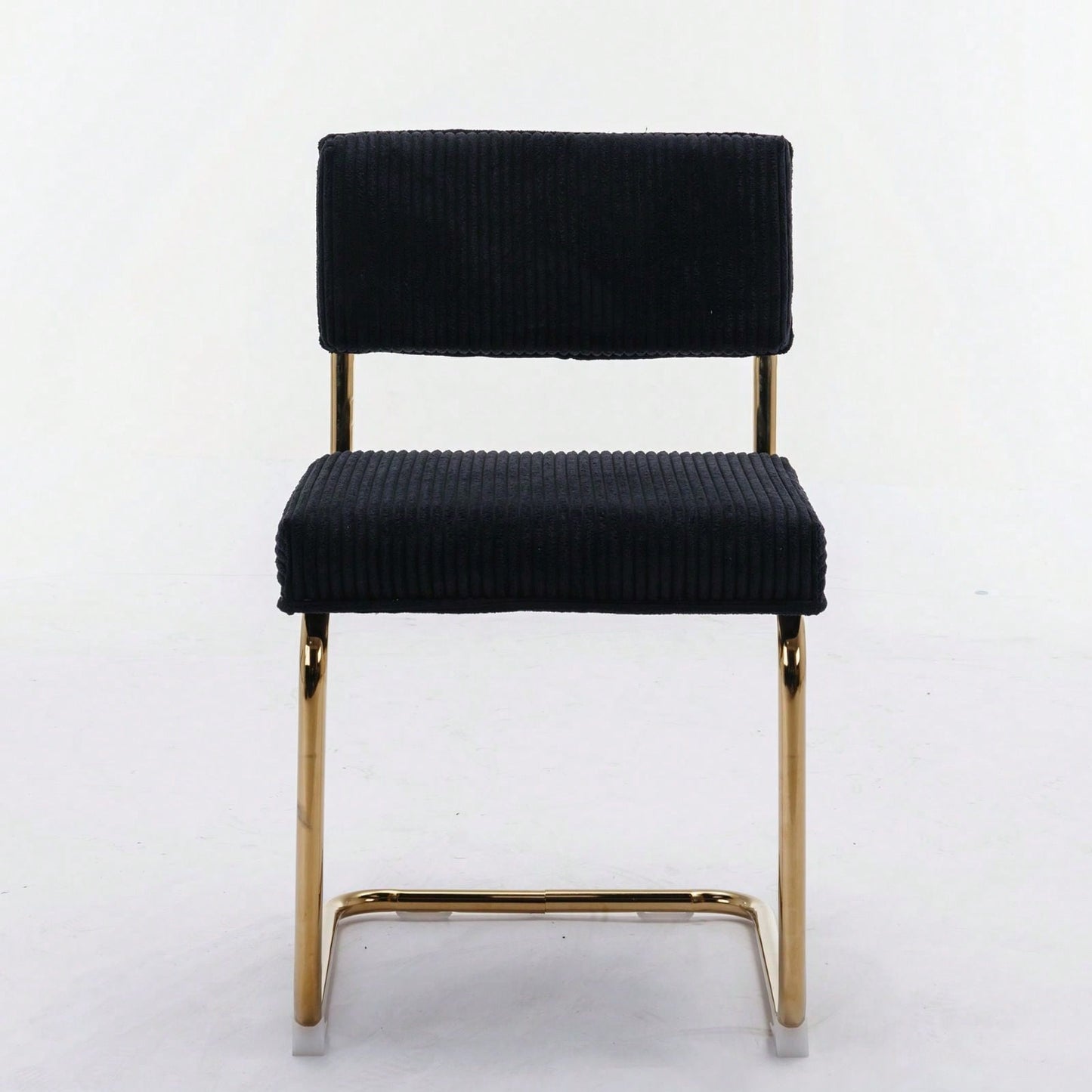Modern Dining Chairs With Corduroy Fabric,Gold Metal Base, Accent Armless Kitchen Chairs With Channel Tufting,  Side Chairs, Set Of 2
