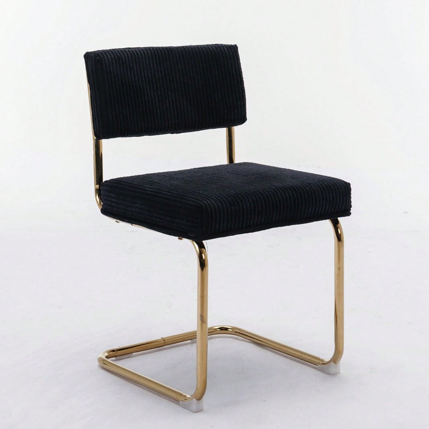 Modern Dining Chairs With Corduroy Fabric,Gold Metal Base, Accent Armless Kitchen Chairs With Channel Tufting,  Side Chairs, Set Of 2