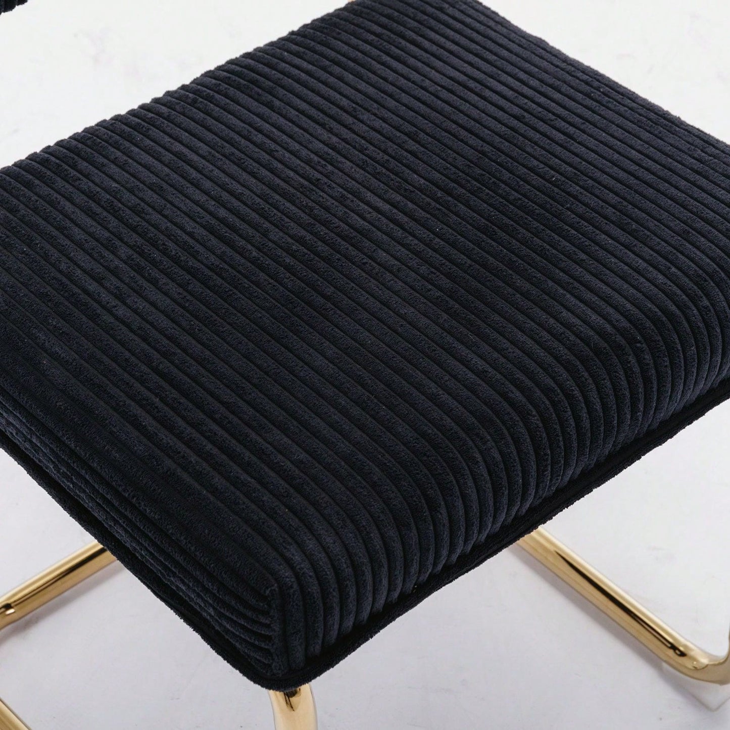 Modern Dining Chairs With Corduroy Fabric,Gold Metal Base, Accent Armless Kitchen Chairs With Channel Tufting,  Side Chairs, Set Of 2