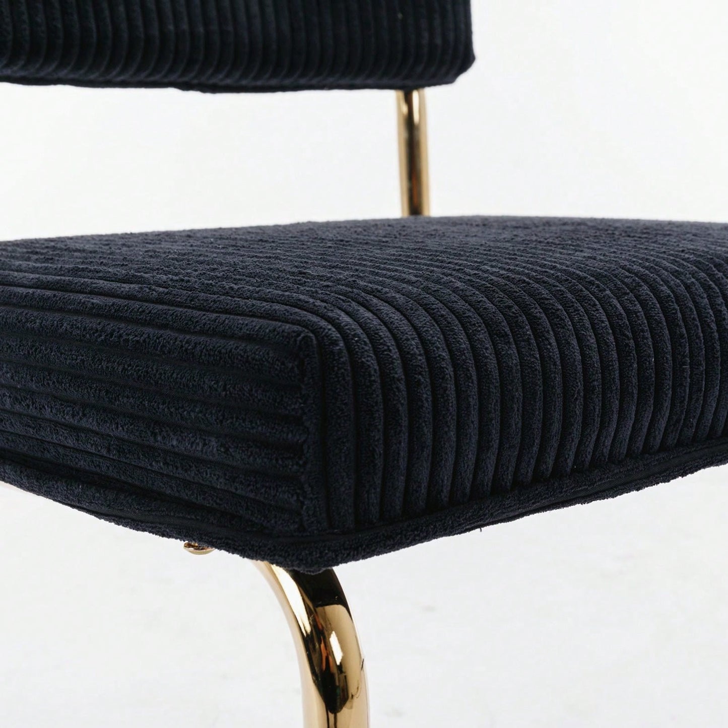 Modern Dining Chairs With Corduroy Fabric,Gold Metal Base, Accent Armless Kitchen Chairs With Channel Tufting,  Side Chairs, Set Of 2