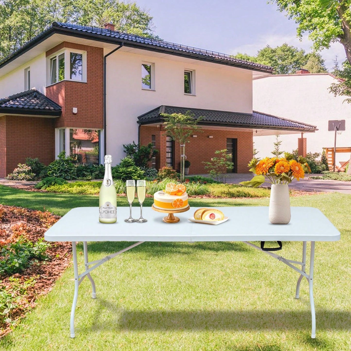 6ft Folding Table, Portable Plastic Table For Camping, Picnics, Parties, High Load Bearing Foldable Table
