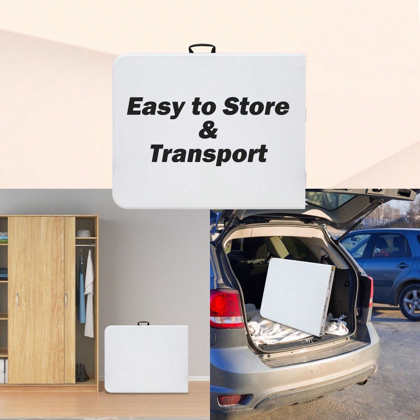 6ft Folding Table, Portable Plastic Table For Camping, Picnics, Parties, High Load Bearing Foldable Table