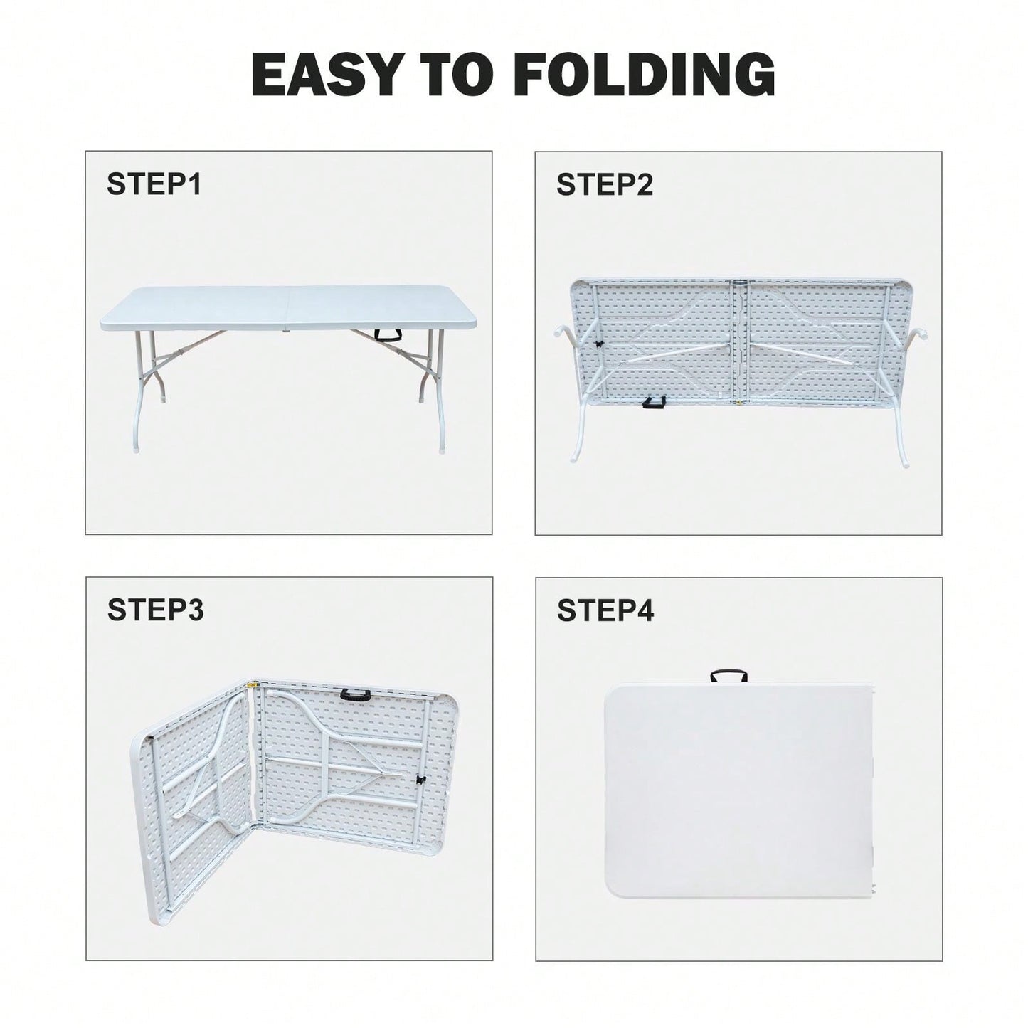 6ft Folding Table, Portable Plastic Table For Camping, Picnics, Parties, High Load Bearing Foldable Table