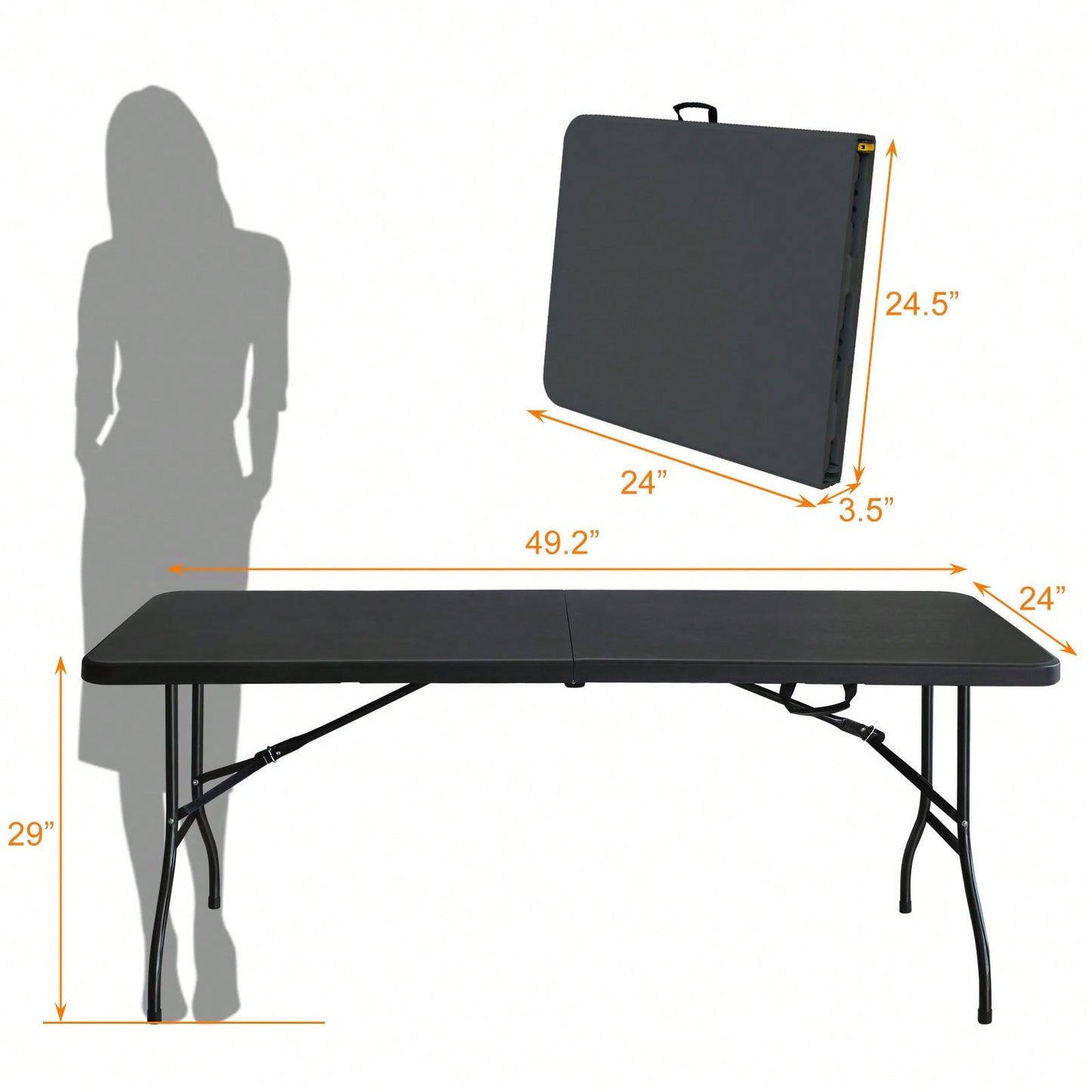 6ft Folding Table, Portable Plastic Table For Camping, Picnics, Parties, High Load Bearing Foldable Table
