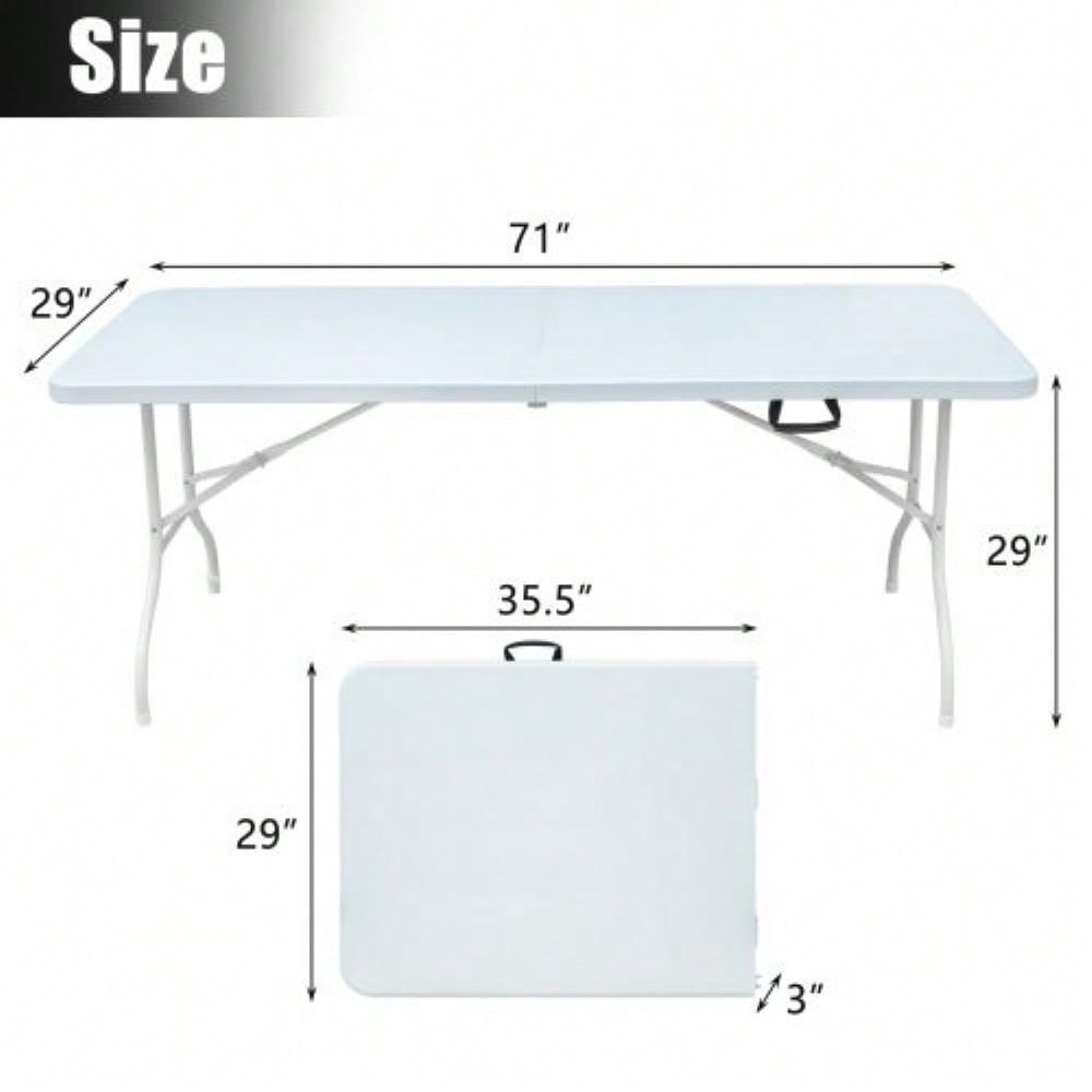 6ft Folding Table, Portable Plastic Table For Camping, Picnics, Parties, High Load Bearing Foldable Table