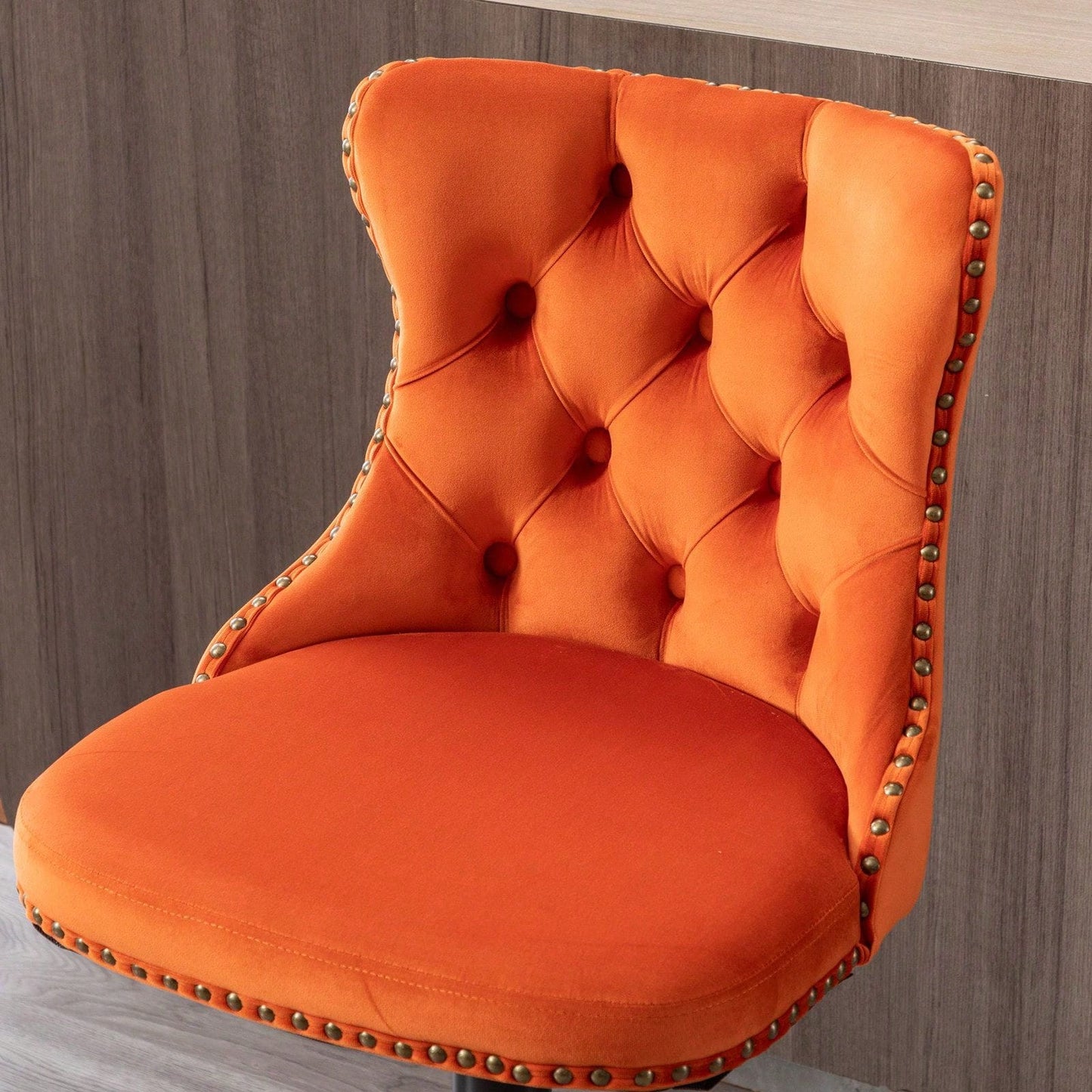 Adjustable Swivel Velvet Bar Stools Set of 2 Comfortable Tufted Back Modern Design for Kitchen Island and Home Pub Orange 25-33 Inch Height