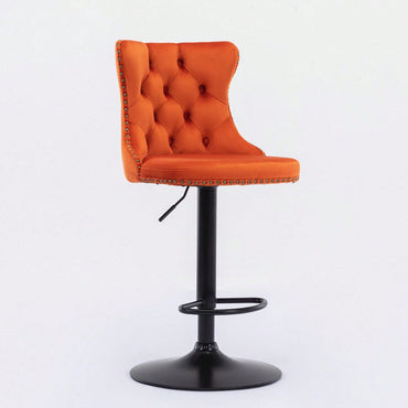 Adjustable Swivel Velvet Bar Stools Set of 2 Comfortable Tufted Back Modern Design for Kitchen Island and Home Pub Orange 25-33 Inch Height