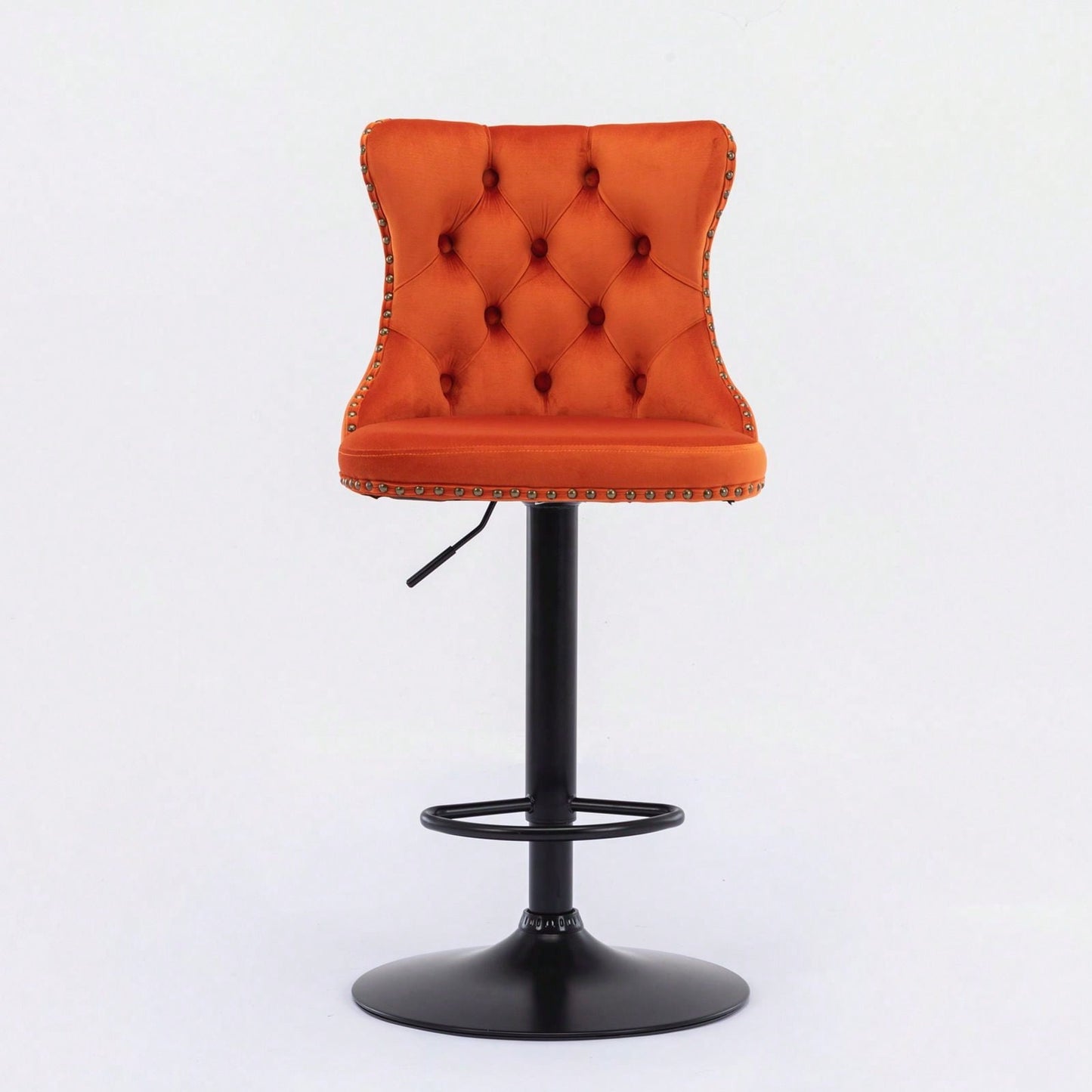 Adjustable Swivel Velvet Bar Stools Set of 2 Comfortable Tufted Back Modern Design for Kitchen Island and Home Pub Orange 25-33 Inch Height