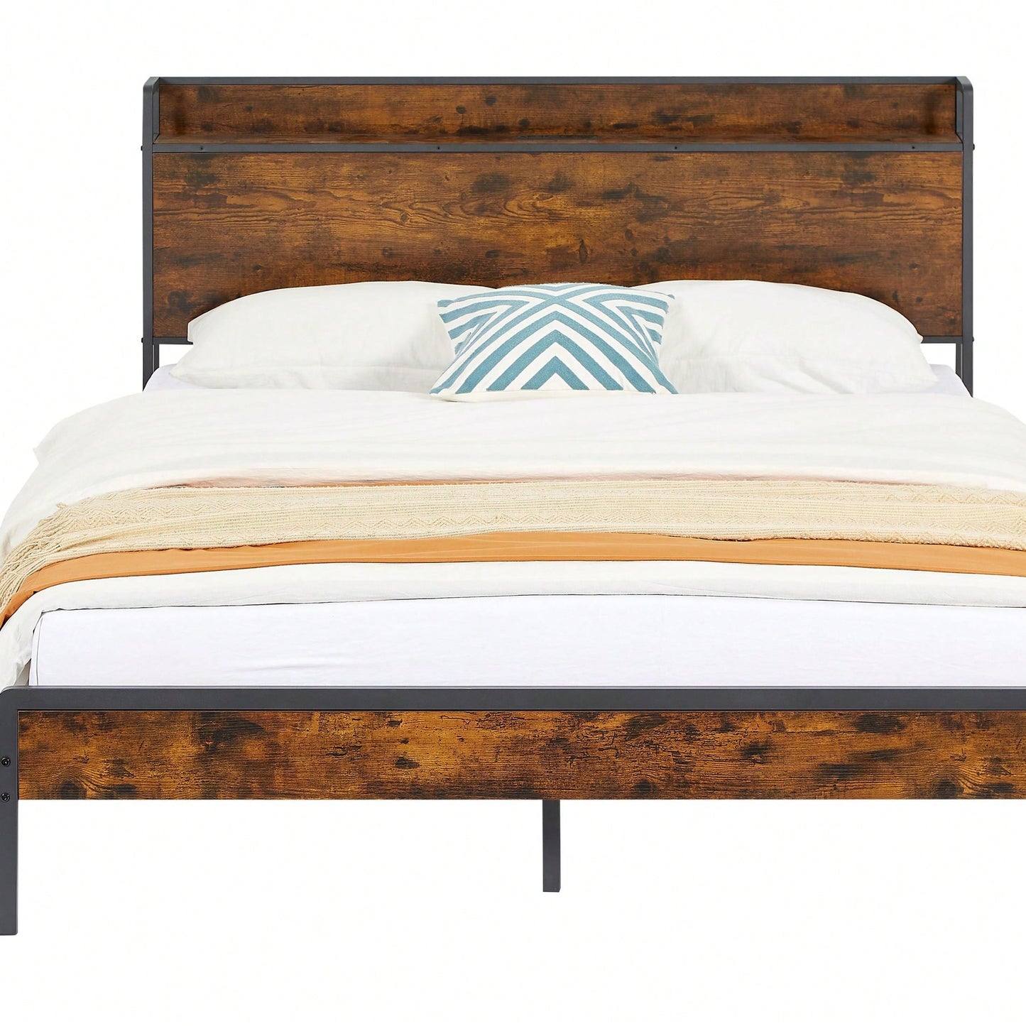Space-Saving  Queen Size Bed Frame With Charging Station And 1000 Lbs Load-Bearing Capacity
