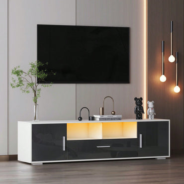 Modern LED TV Stand with Remote Control Light Belt and Storage Cabinets for Living Room and Bedroom