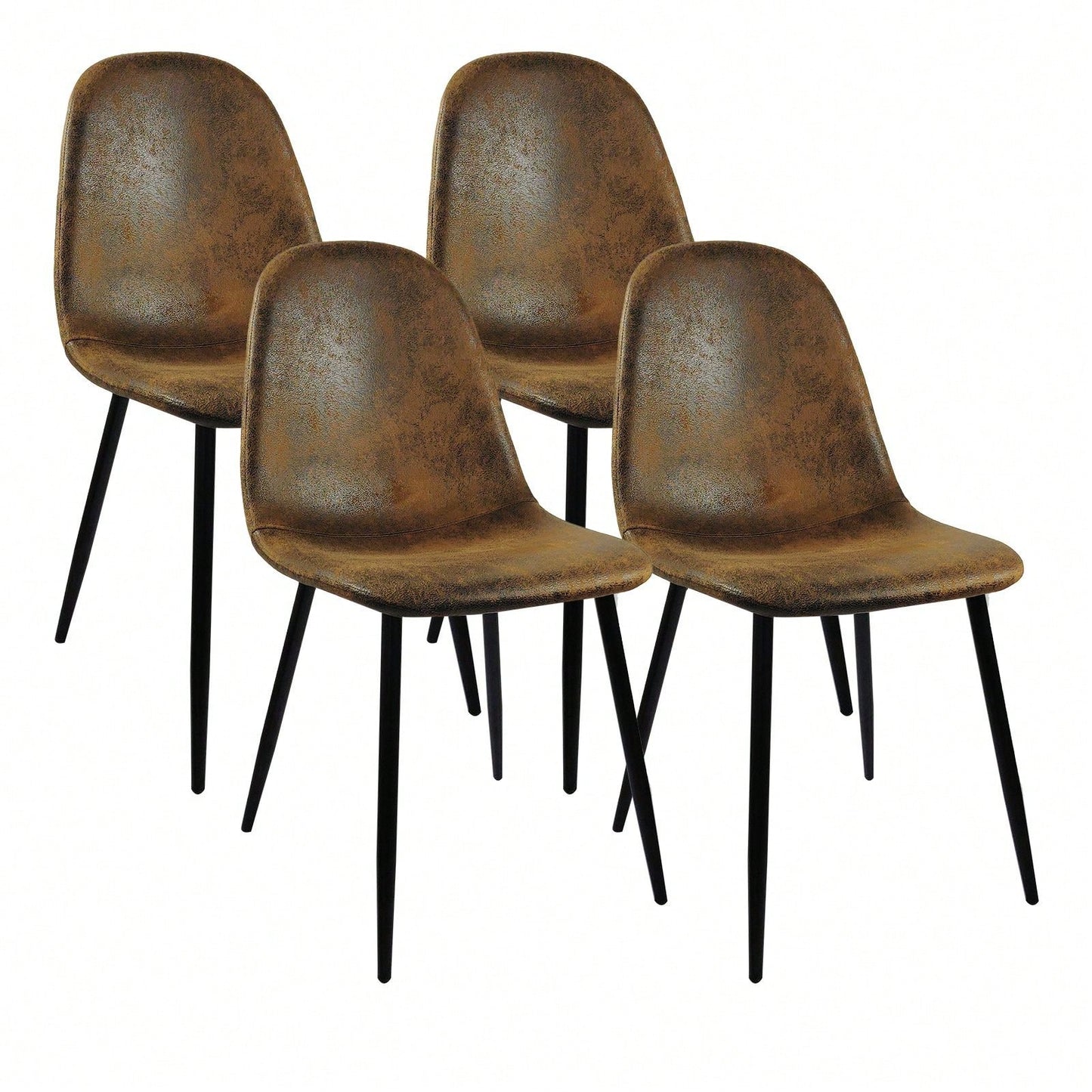Modern Spoon Shape Dining Chairs Set of 4 Soft Suede Upholstered Accent Chairs with Black Metal Legs for Kitchen and Dining Room