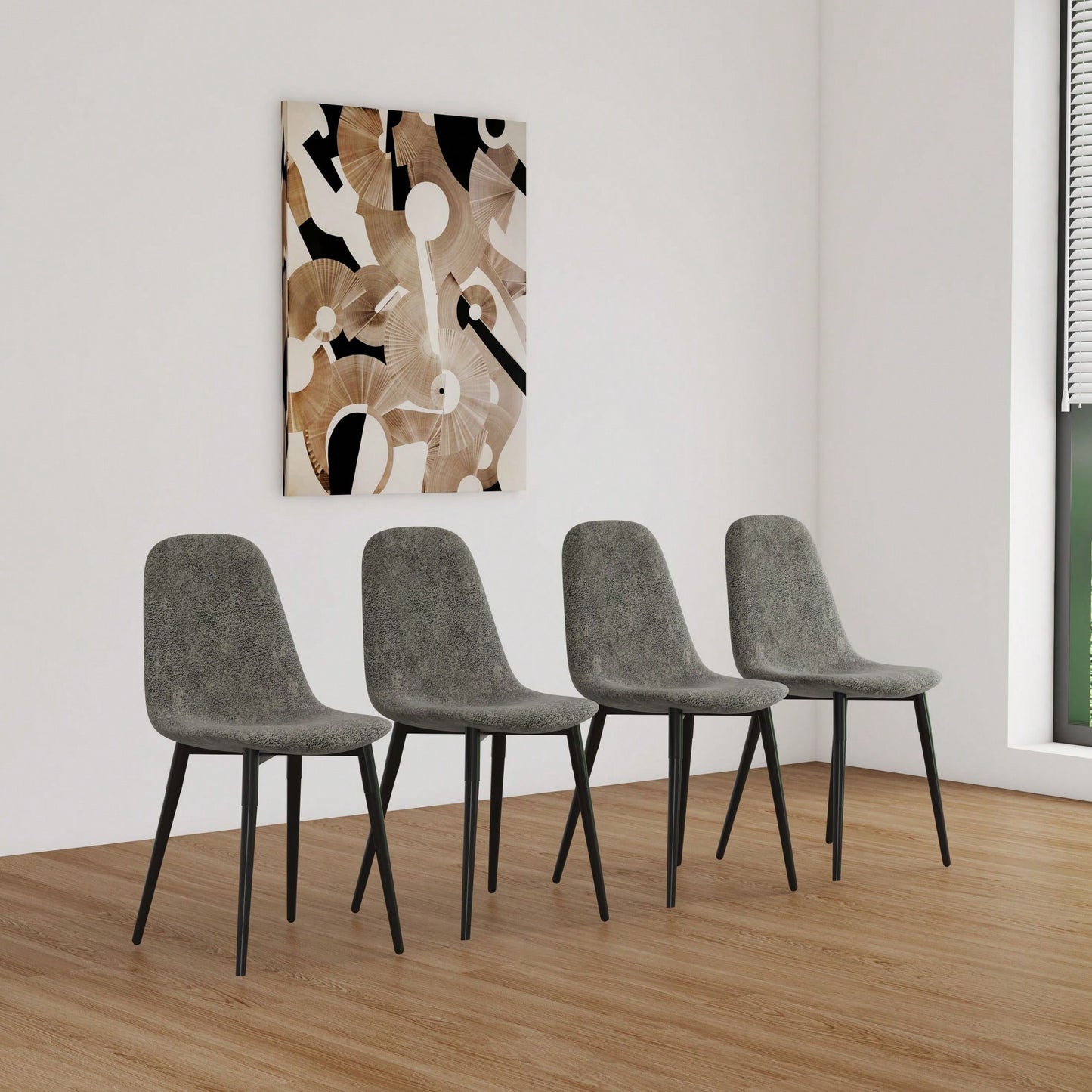 Modern Spoon Shape Dining Chairs Set of 4 Soft Suede Upholstered Accent Chairs with Black Metal Legs for Kitchen and Dining Room