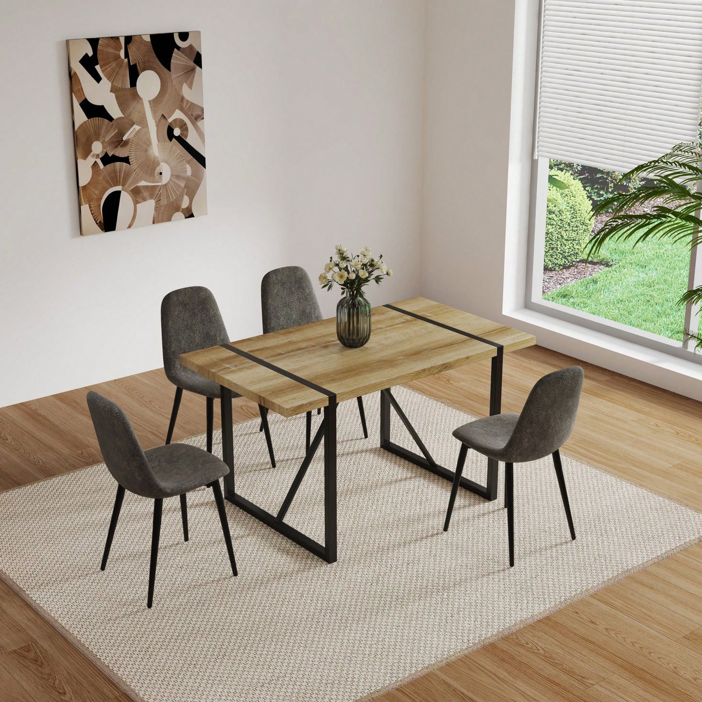 Modern Spoon Shape Dining Chairs Set of 4 Soft Suede Upholstered Accent Chairs with Black Metal Legs for Kitchen and Dining Room