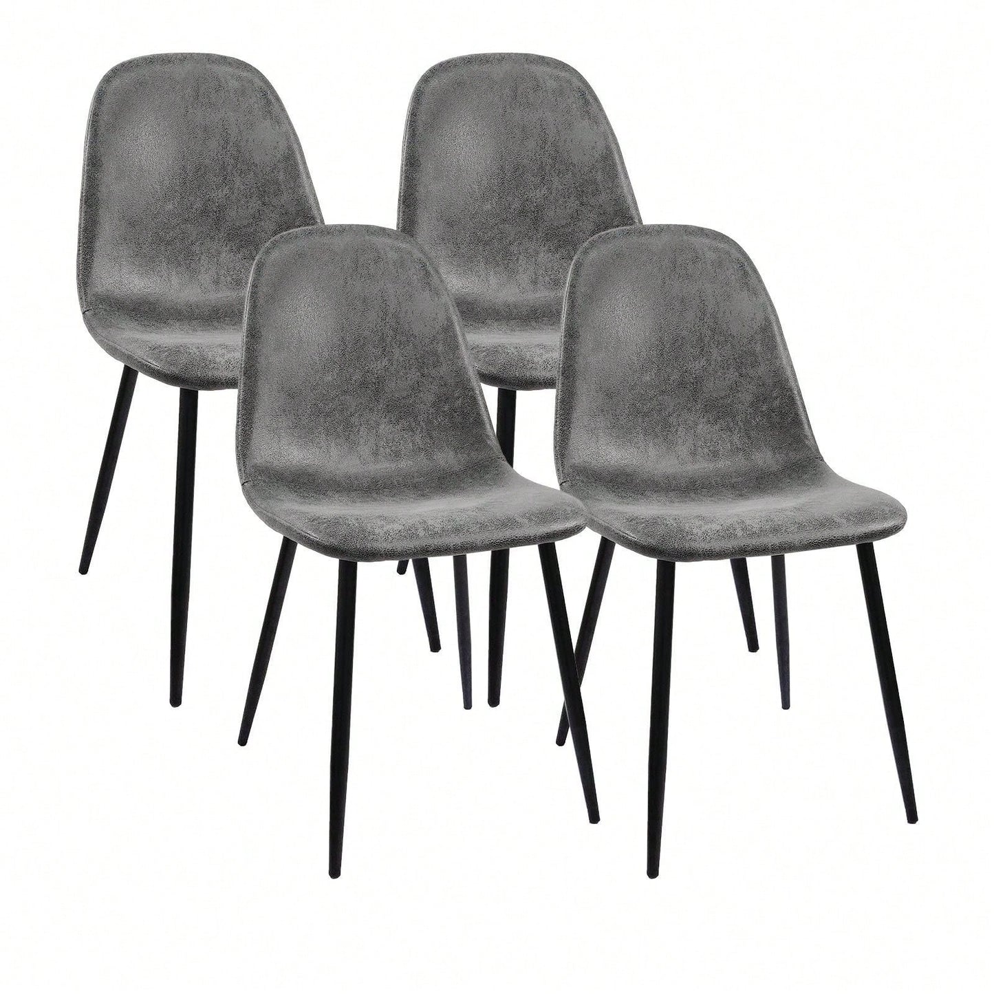 Modern Spoon Shape Dining Chairs Set of 4 Soft Suede Upholstered Accent Chairs with Black Metal Legs for Kitchen and Dining Room