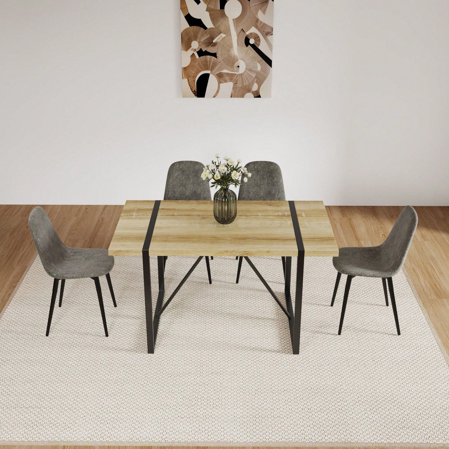 Modern Spoon Shape Dining Chairs Set of 4 Soft Suede Upholstered Accent Chairs with Black Metal Legs for Kitchen and Dining Room
