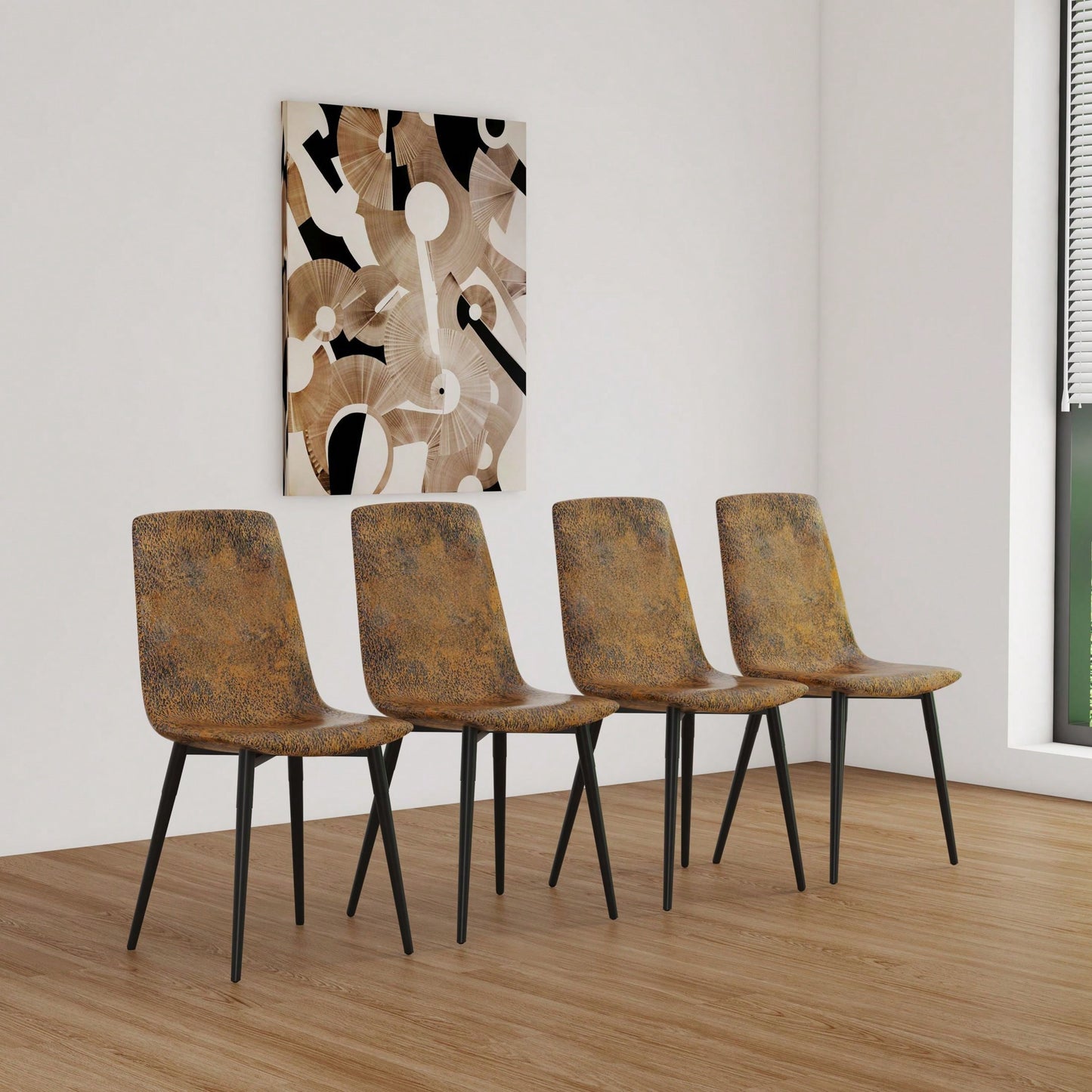 Modern 4-Piece Upholstered Dining Chair Set with Linen Cushion and Sturdy Black Metal Legs for Kitchen and Dining Room