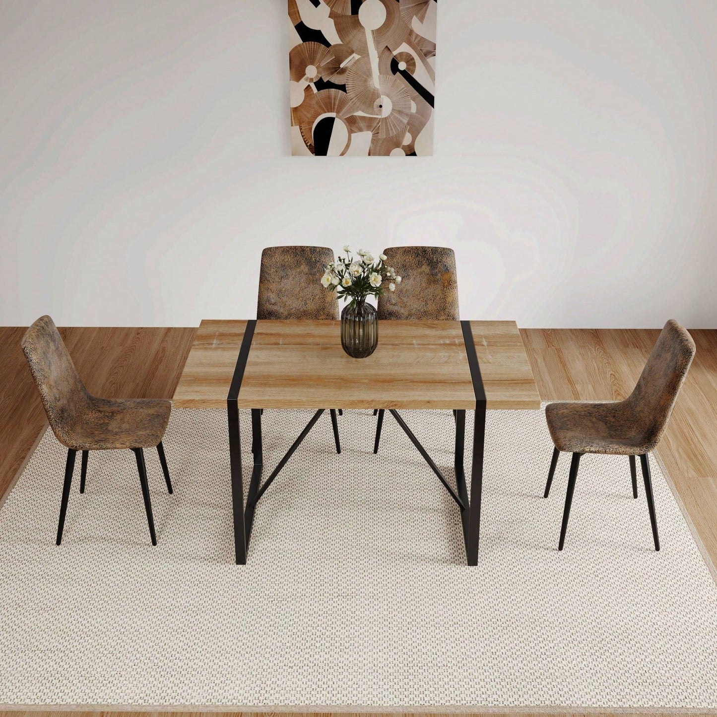 Modern 4-Piece Upholstered Dining Chair Set with Linen Cushion and Sturdy Black Metal Legs for Kitchen and Dining Room
