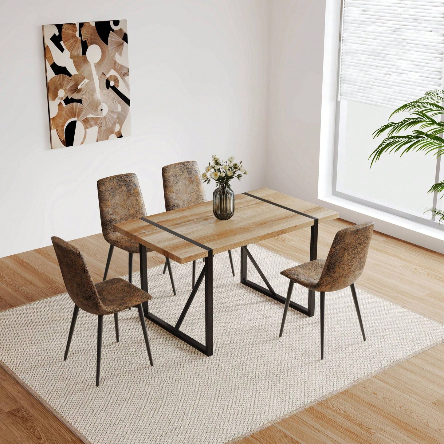 Modern 4-Piece Upholstered Dining Chair Set with Linen Cushion and Sturdy Black Metal Legs for Kitchen and Dining Room