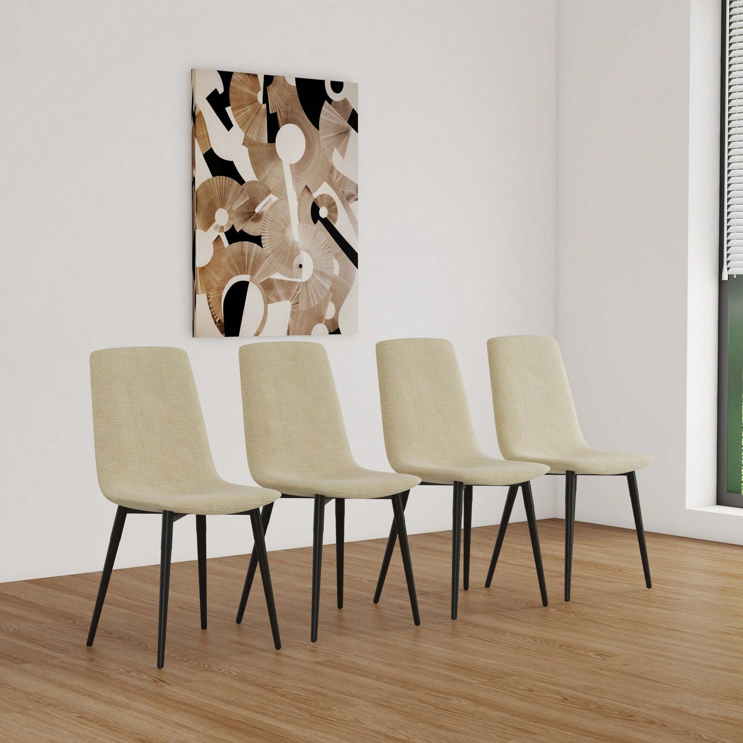 Modern 4-Piece Upholstered Dining Chair Set with Linen Cushion and Sturdy Black Metal Legs for Kitchen and Dining Room