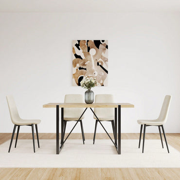 Modern 4-Piece Upholstered Dining Chair Set with Linen Cushion and Sturdy Black Metal Legs for Kitchen and Dining Room