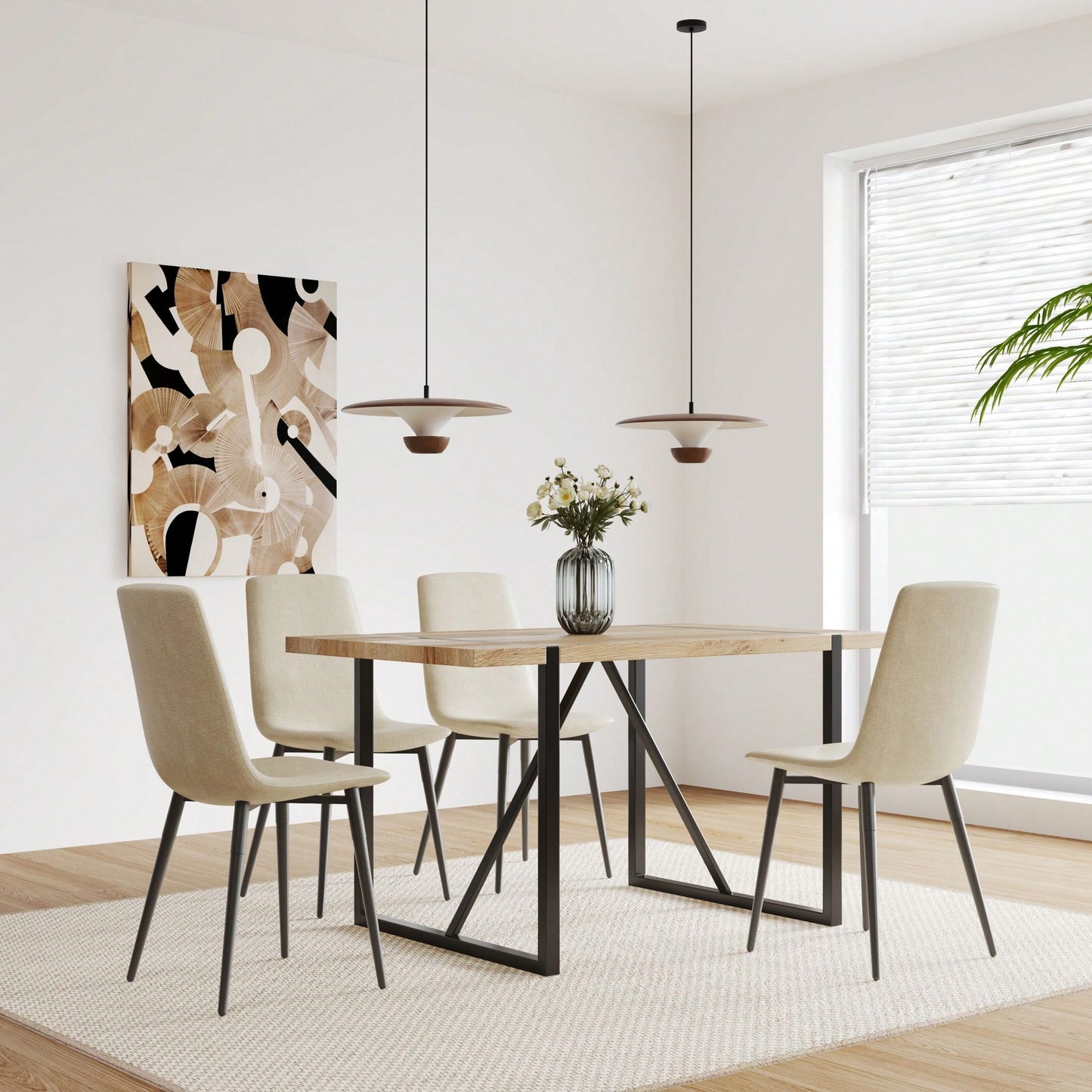Modern 4-Piece Upholstered Dining Chair Set with Linen Cushion and Sturdy Black Metal Legs for Kitchen and Dining Room