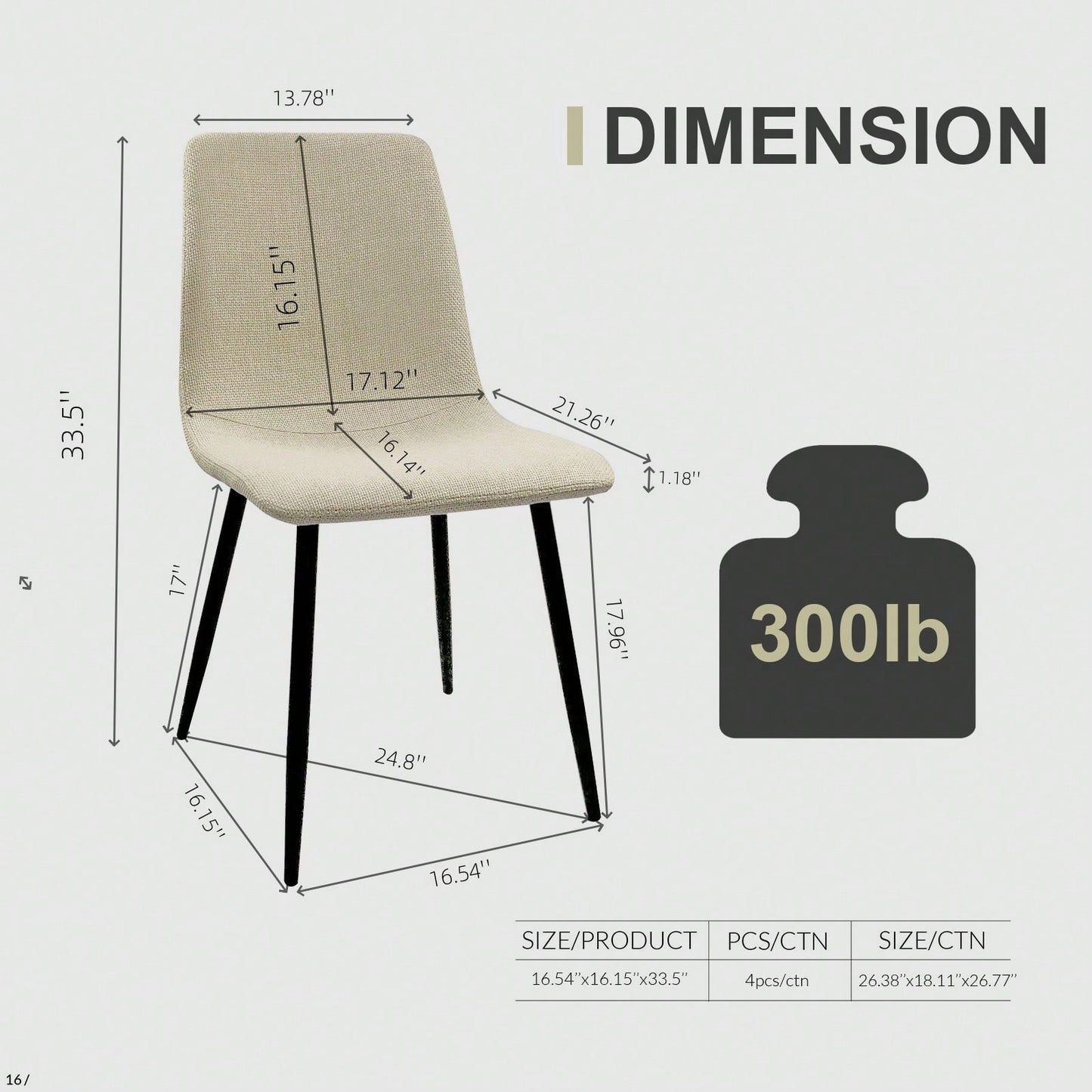 Modern 4-Piece Upholstered Dining Chair Set with Linen Cushion and Sturdy Black Metal Legs for Kitchen and Dining Room