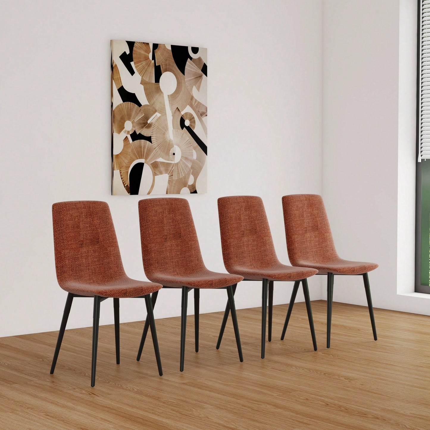 Modern 4-Piece Upholstered Dining Chair Set with Linen Cushion and Sturdy Black Metal Legs for Kitchen and Dining Room