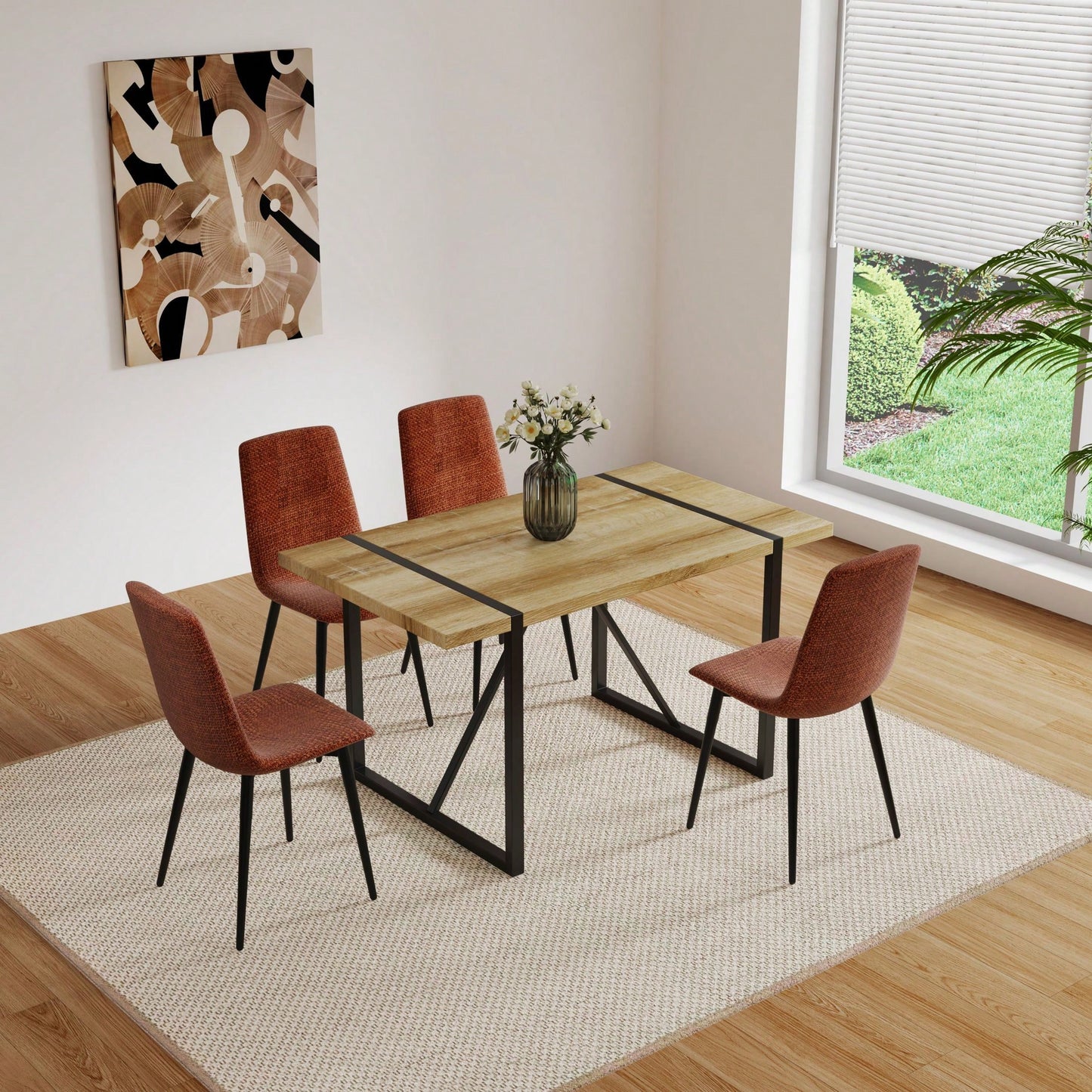 Modern 4-Piece Upholstered Dining Chair Set with Linen Cushion and Sturdy Black Metal Legs for Kitchen and Dining Room