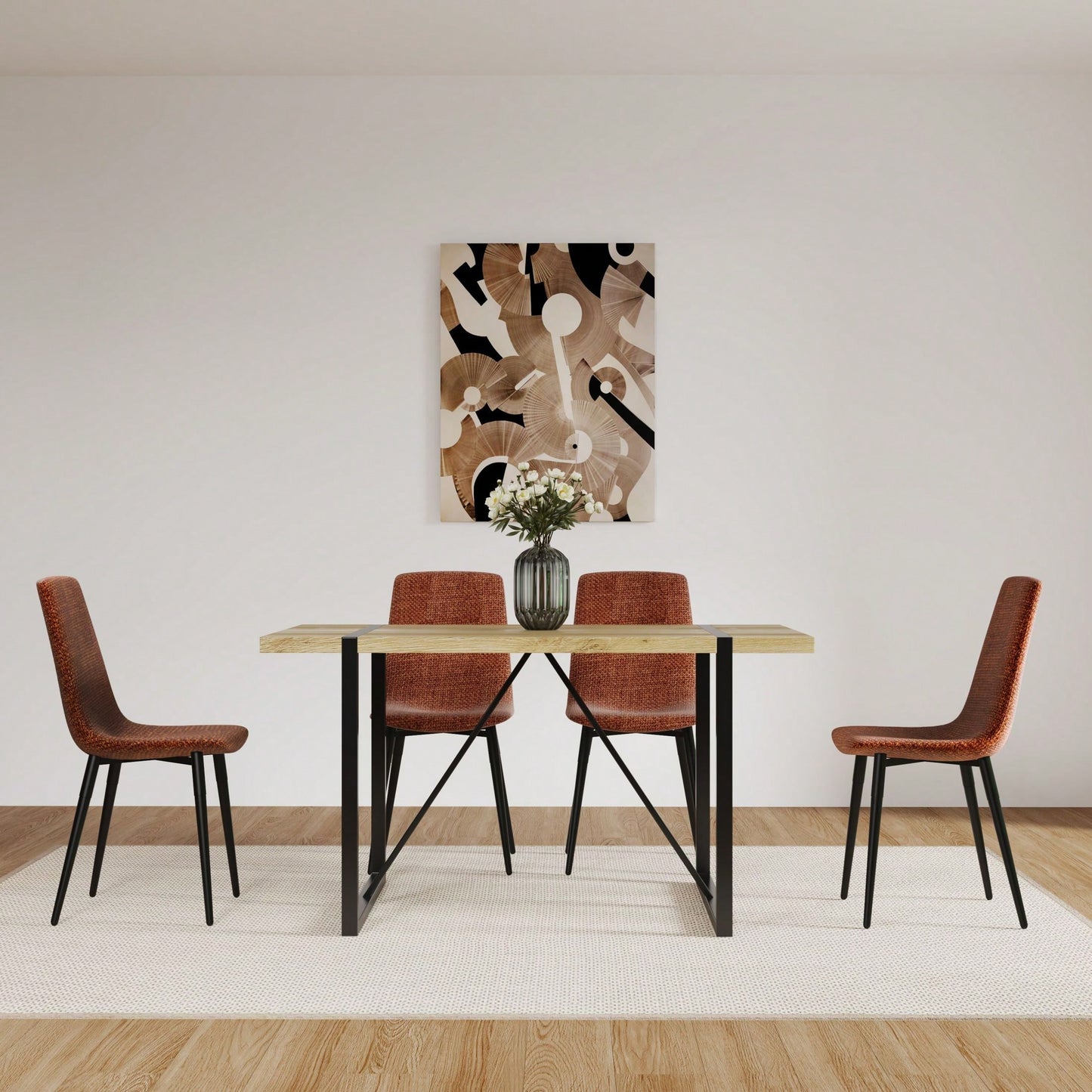 Modern 4-Piece Upholstered Dining Chair Set with Linen Cushion and Sturdy Black Metal Legs for Kitchen and Dining Room